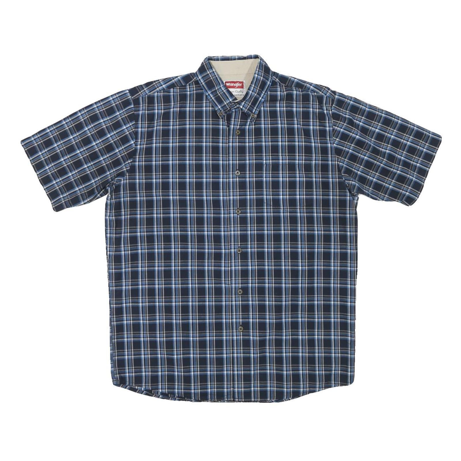 WRANGLER Mens Blue Check Shirt M Cotton Blend Casual Summer Button Down Refurbished - N/A refurbished available on Cerqular