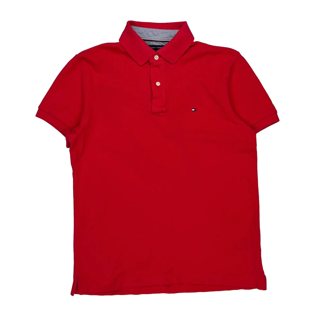 Tommy Hilfiger Polo Shirt - Medium Red Cotton Refurbished - Thrifted (note: this is a term often used to describe second- refurbished available on Cerqular