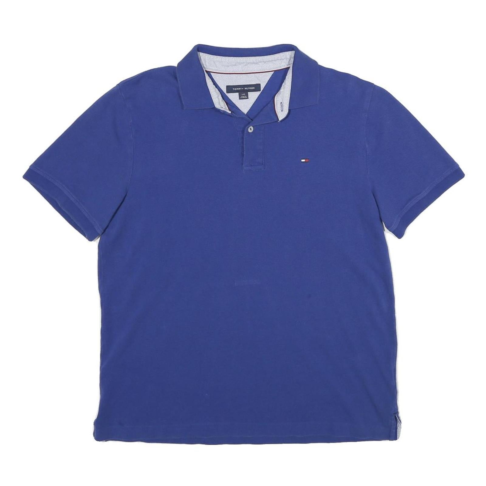TOMMY HILFIGER Mens Blue Cotton Short Sleeve Polo Shirt L Logo Embroidered Refurbished - N/A refurbished available on Cerqular