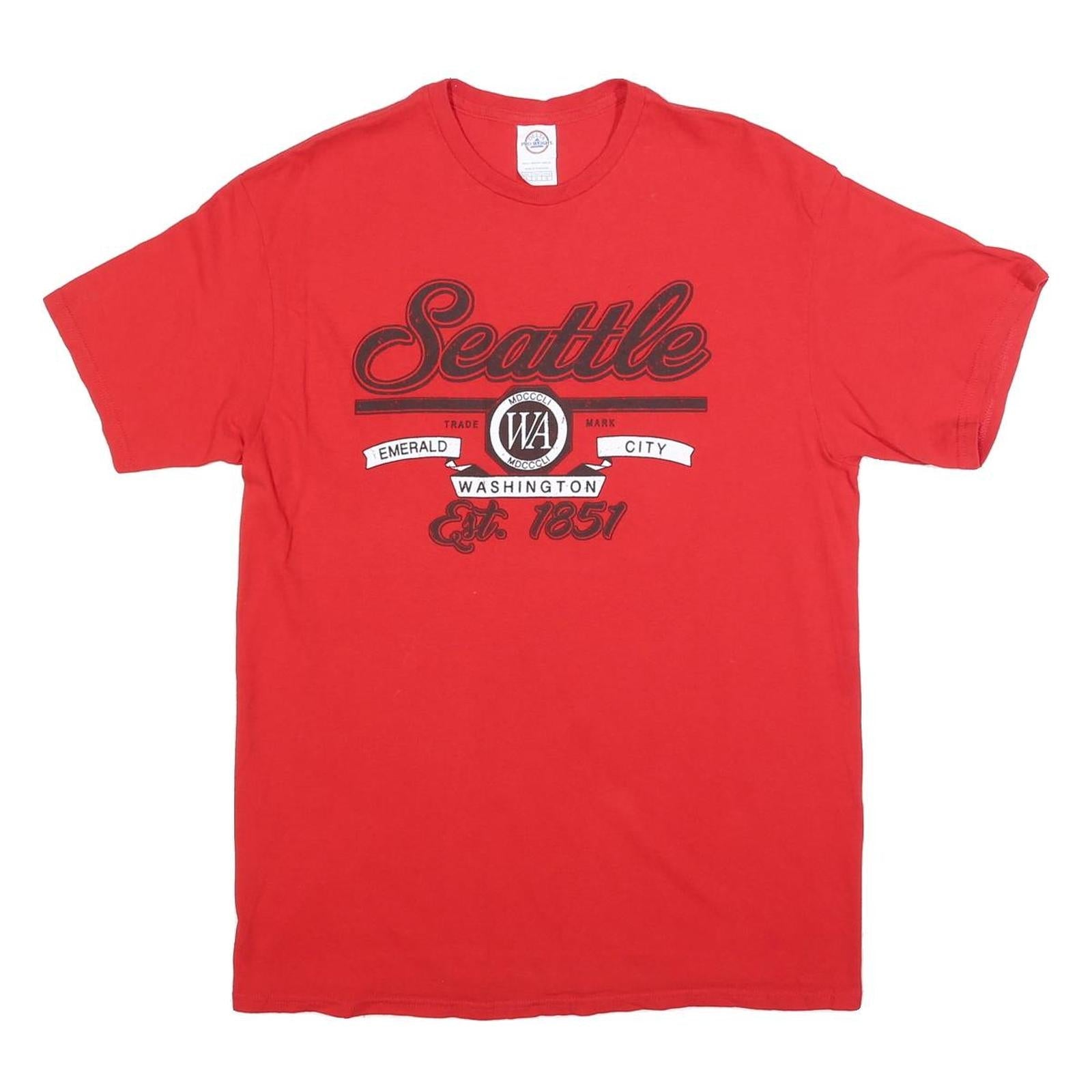 DELTA Mens Red Seattle Graphic T-Shirt L Short Sleeve Crew Neck Cotton Blend Refurbished - N/A refurbished available on Cerqular