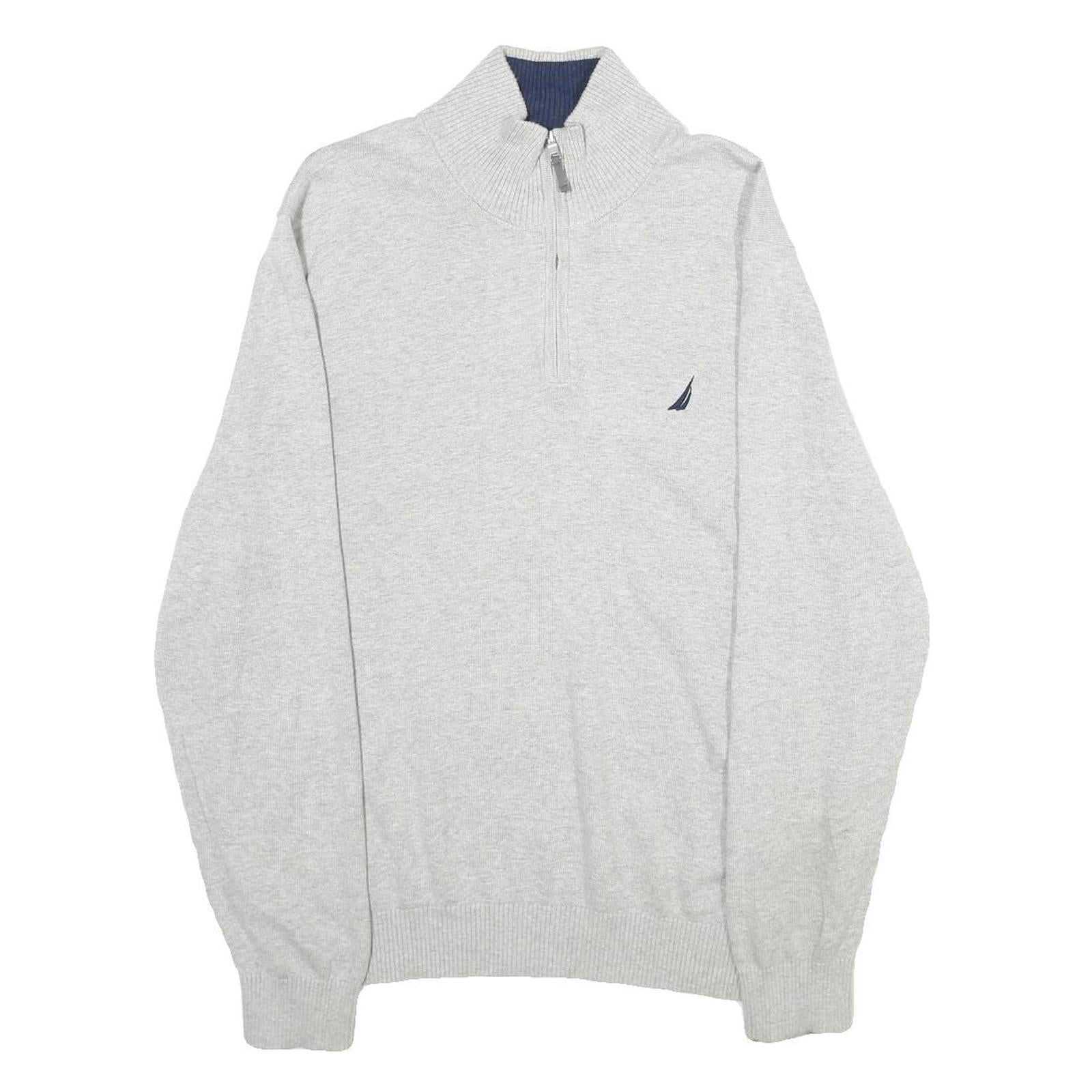 NAUTICA Mens Grey Pullover Plain 1/4 Zip Basic Knit Jumper L Cotton Casual Refurbished - N/A refurbished available on Cerqular