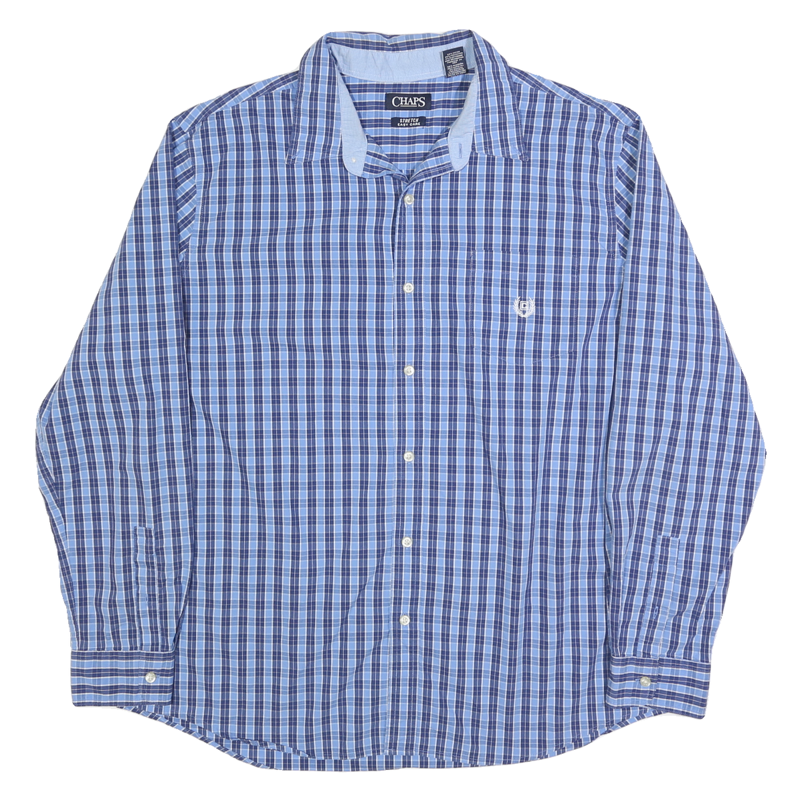 CHAPS Mens Blue & Navy Check Shirt 2XL Classic Cotton Blend Button Closure Refurbished - N/A refurbished available on Cerqular