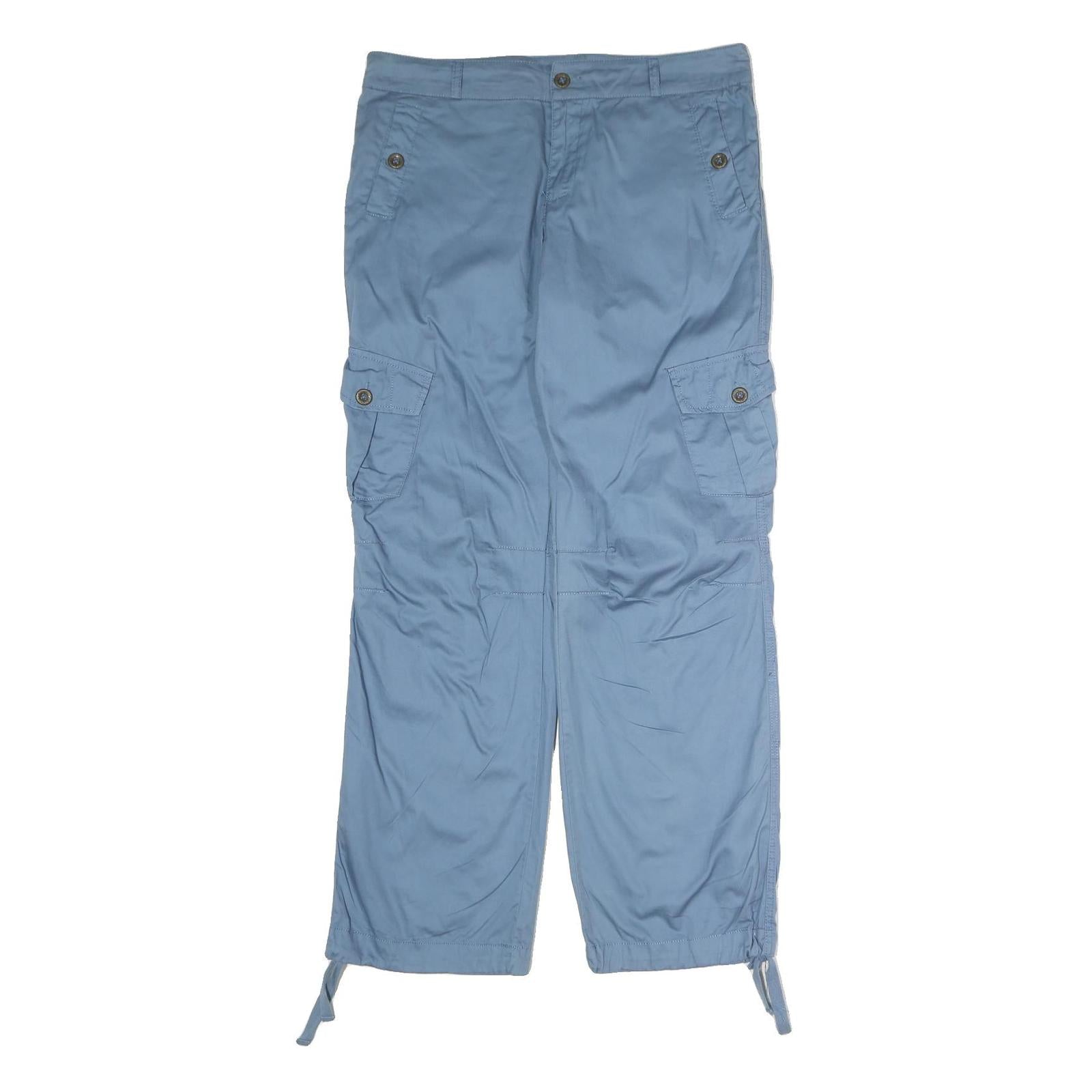 SUMMER BASIC Womens Regular Cargo Blue Cotton Blend Trousers W34 L32 Zip Pockets Refurbished - N/A refurbished available on Cerqular