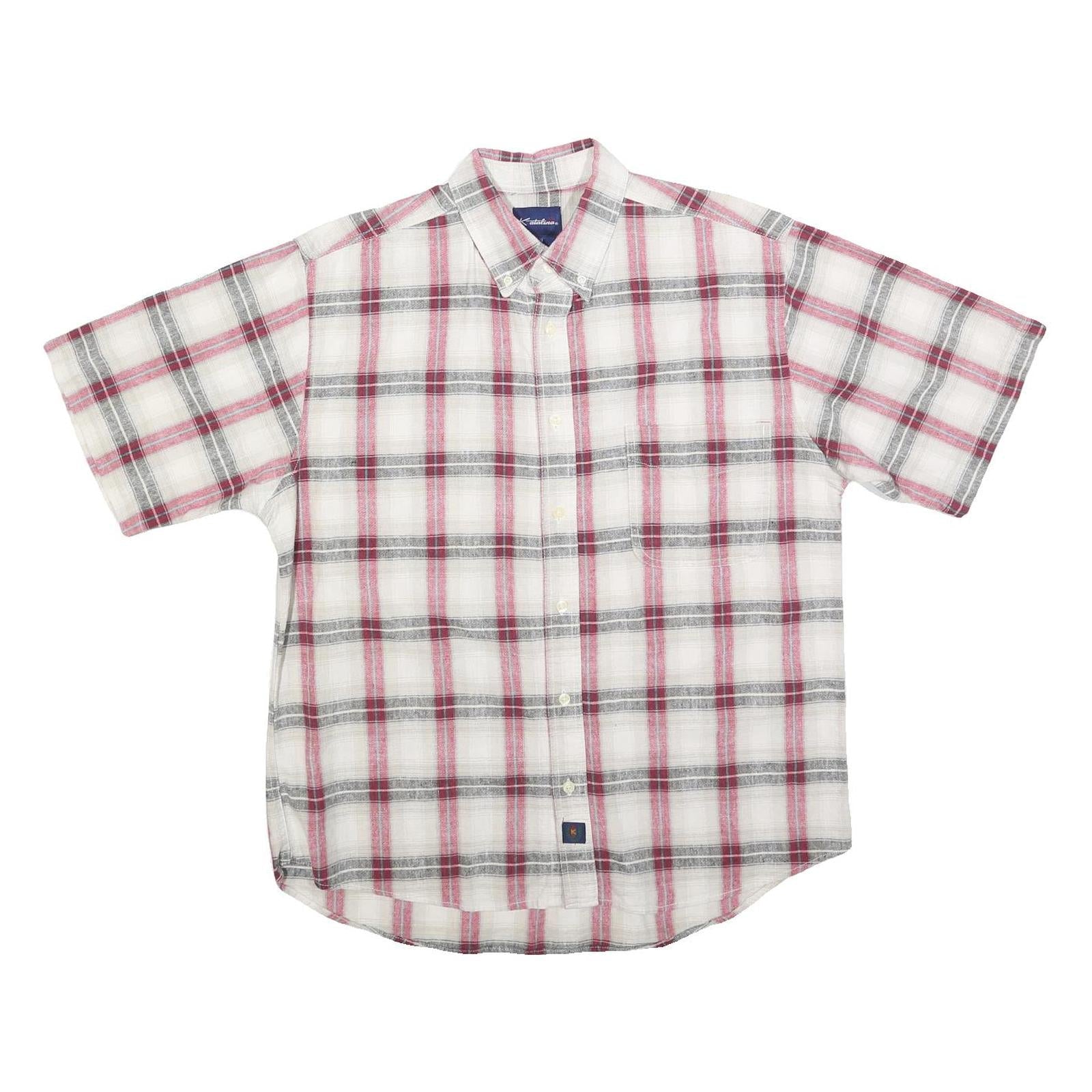 KATALINA Mens White & Red Check Shirt M Cotton Button Down Collar Short Sleeve Refurbished - N/A refurbished available on Cerqular