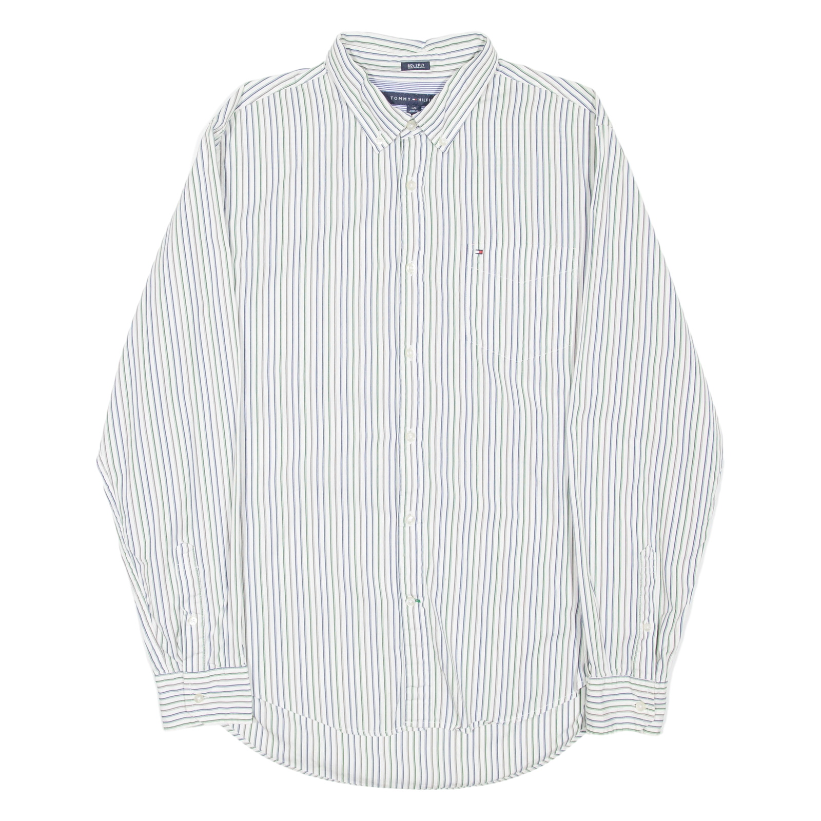 TOMMY HILFIGER Custom Fit Mens Shirt White Striped Long Sleeve L Refurbished - N/A refurbished available on Cerqular