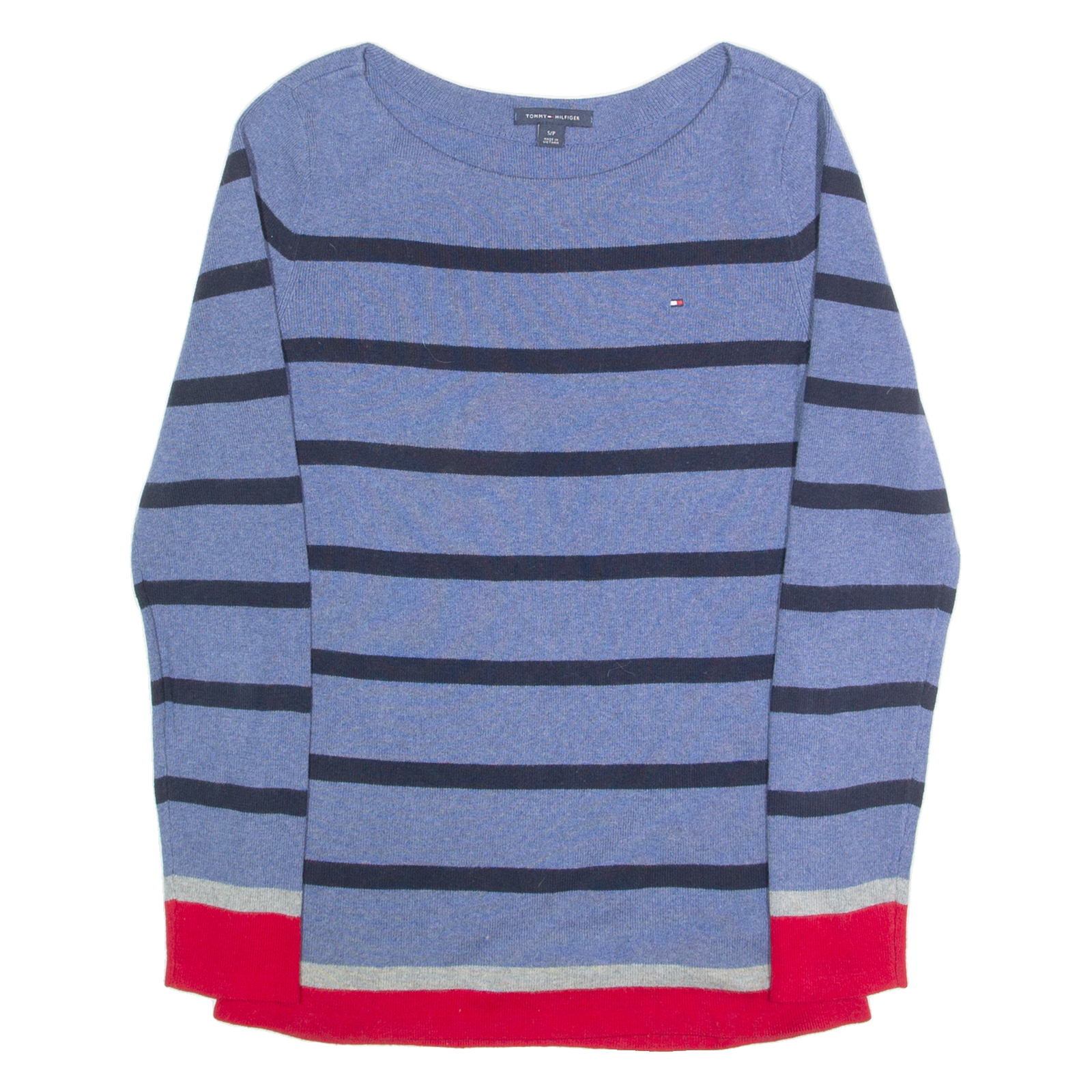 TOMMY HILFIGER Womens Patterned Jumper Blue Striped Tight Knit S Refurbished - N/A refurbished available on Cerqular