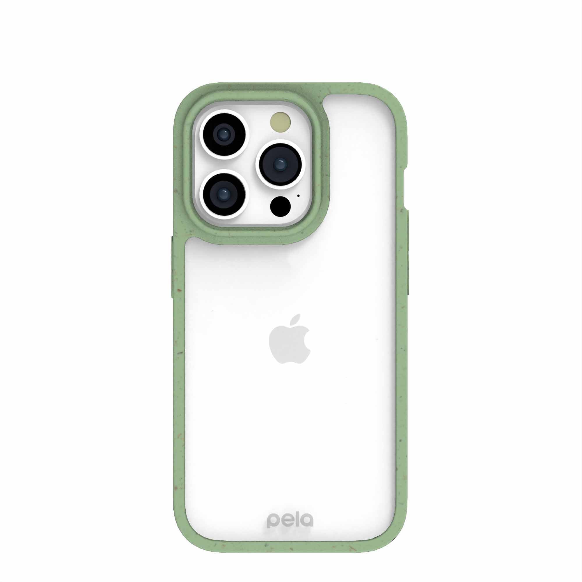 Clear iPhone 15 Pro Case with Sage Green Ridge Refurbished - Pela Case refurbished available on Cerqular