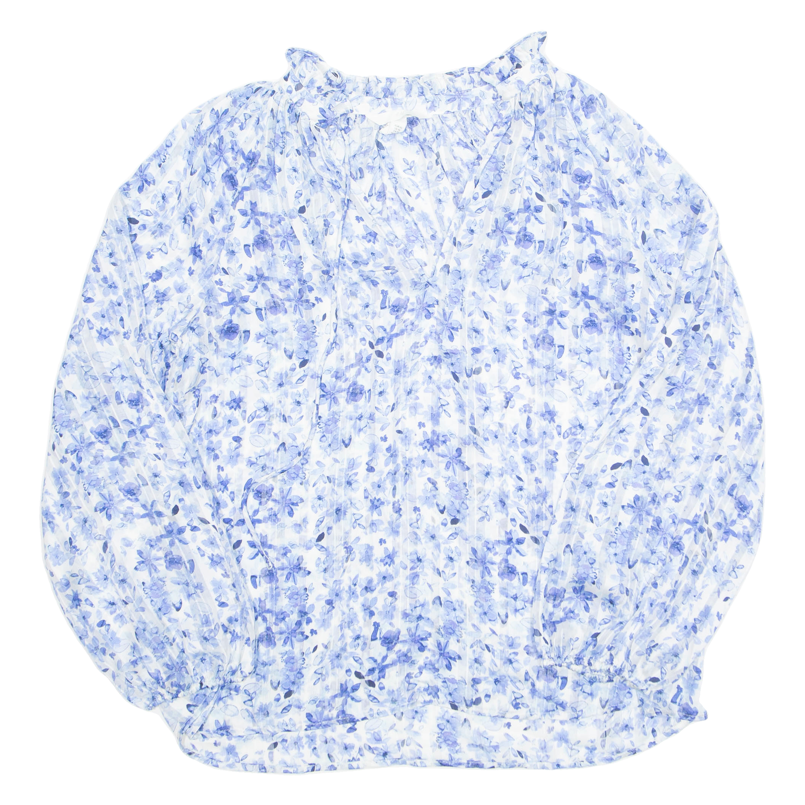 H&M Sheer Womens Printed Blouse Blue Long Sleeve Floral XS Refurbished - N/A refurbished available on Cerqular