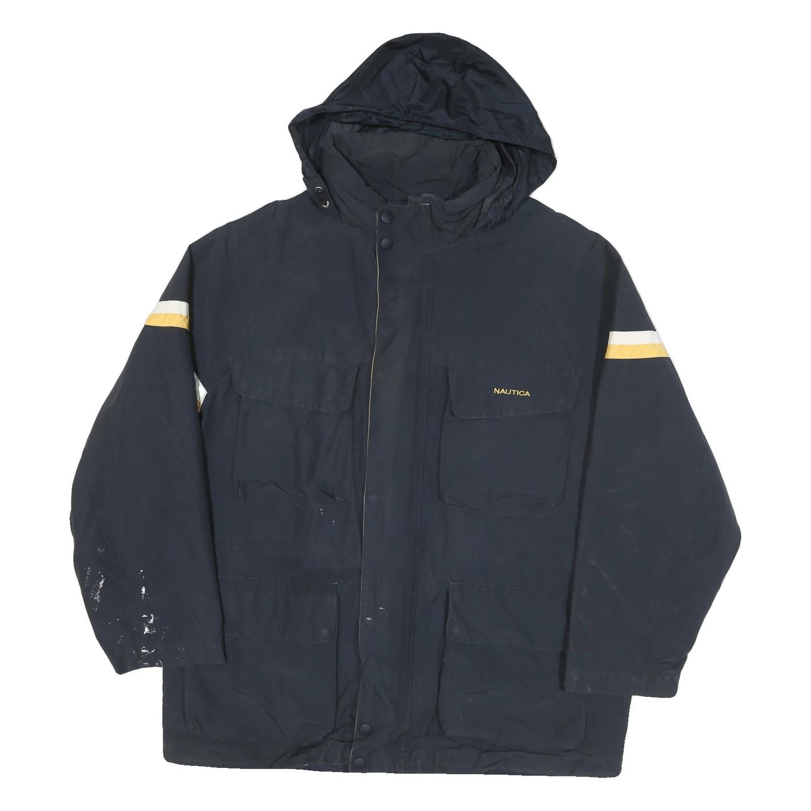 NAUTICA Mens Navy Blue & Yellow Jacket XL Polyester Blend Zip Pocketed Outdoor Refurbished - N/A refurbished available on Cerqular