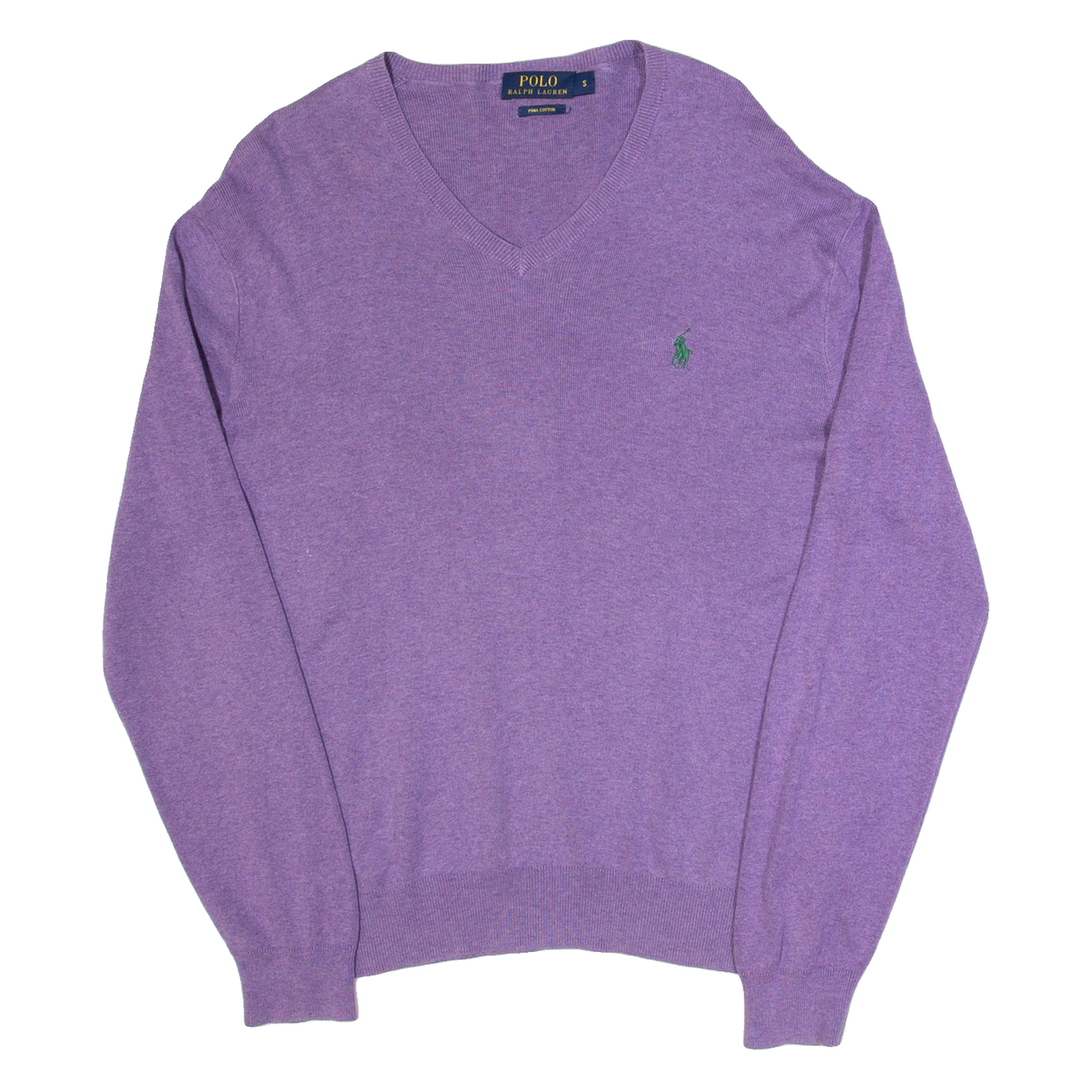 POLO RALPH LAUREN Mens Jumper Purple V-Neck Tight Knit S Refurbished - N/A refurbished available on Cerqular