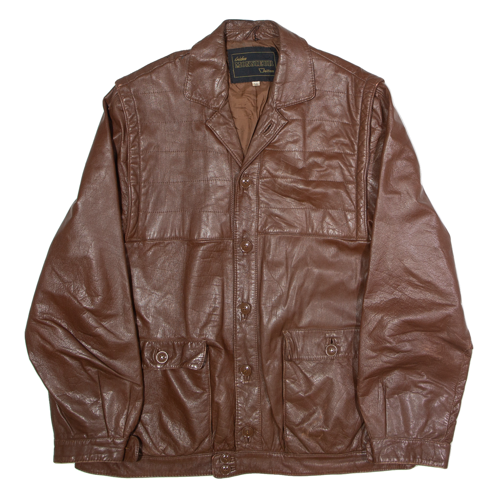CREATION MONSIEUR Mens Trench Jacket Brown Leather 90s L Refurbished - N/A refurbished available on Cerqular