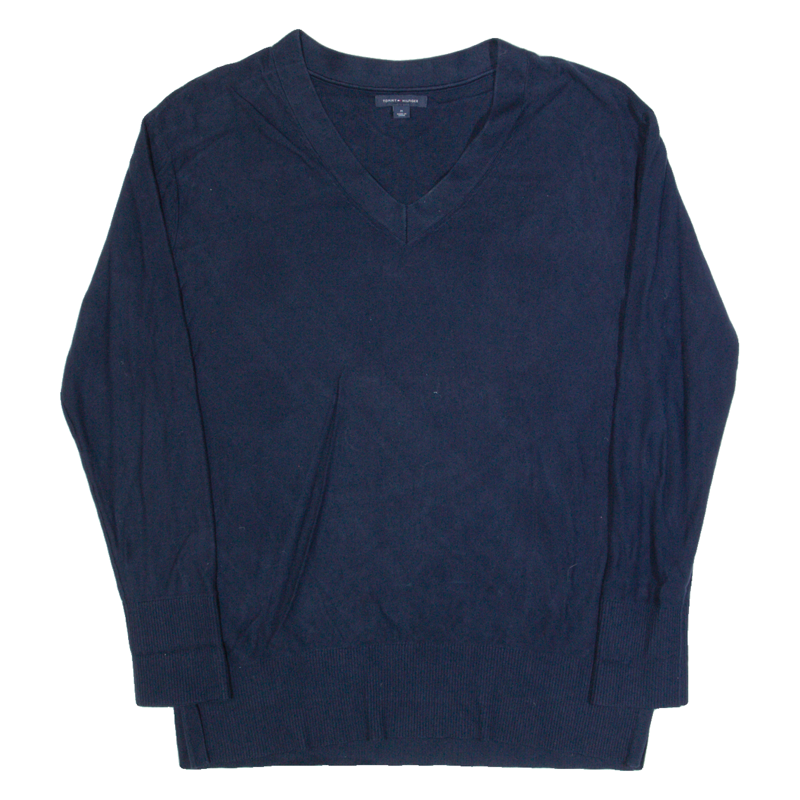 TOMMY HILFIGER Womens Jumper Blue V-Neck Tight Knit M Refurbished - N/A refurbished available on Cerqular