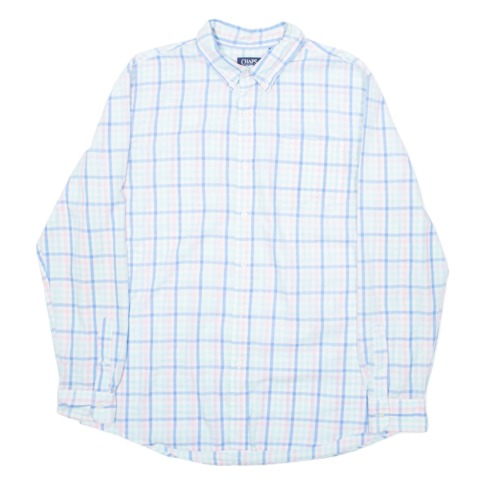 CHAPS Mens Shirt Blue Check Long Sleeve XL Refurbished - N/A refurbished available on Cerqular