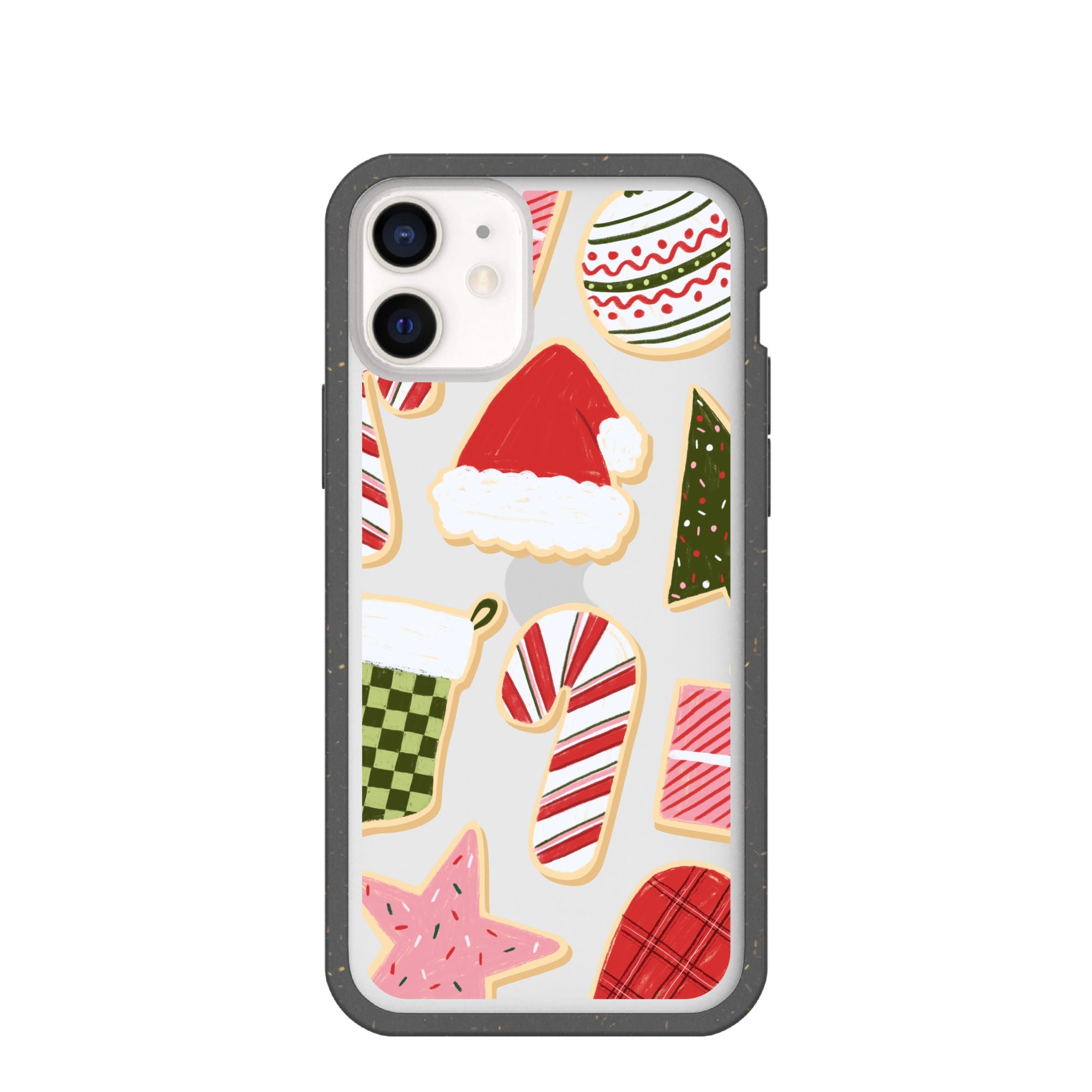 Clear Festive Cookies iPhone 12 Mini Case With Black Ridge Refurbished - Pela Case refurbished available on Cerqular