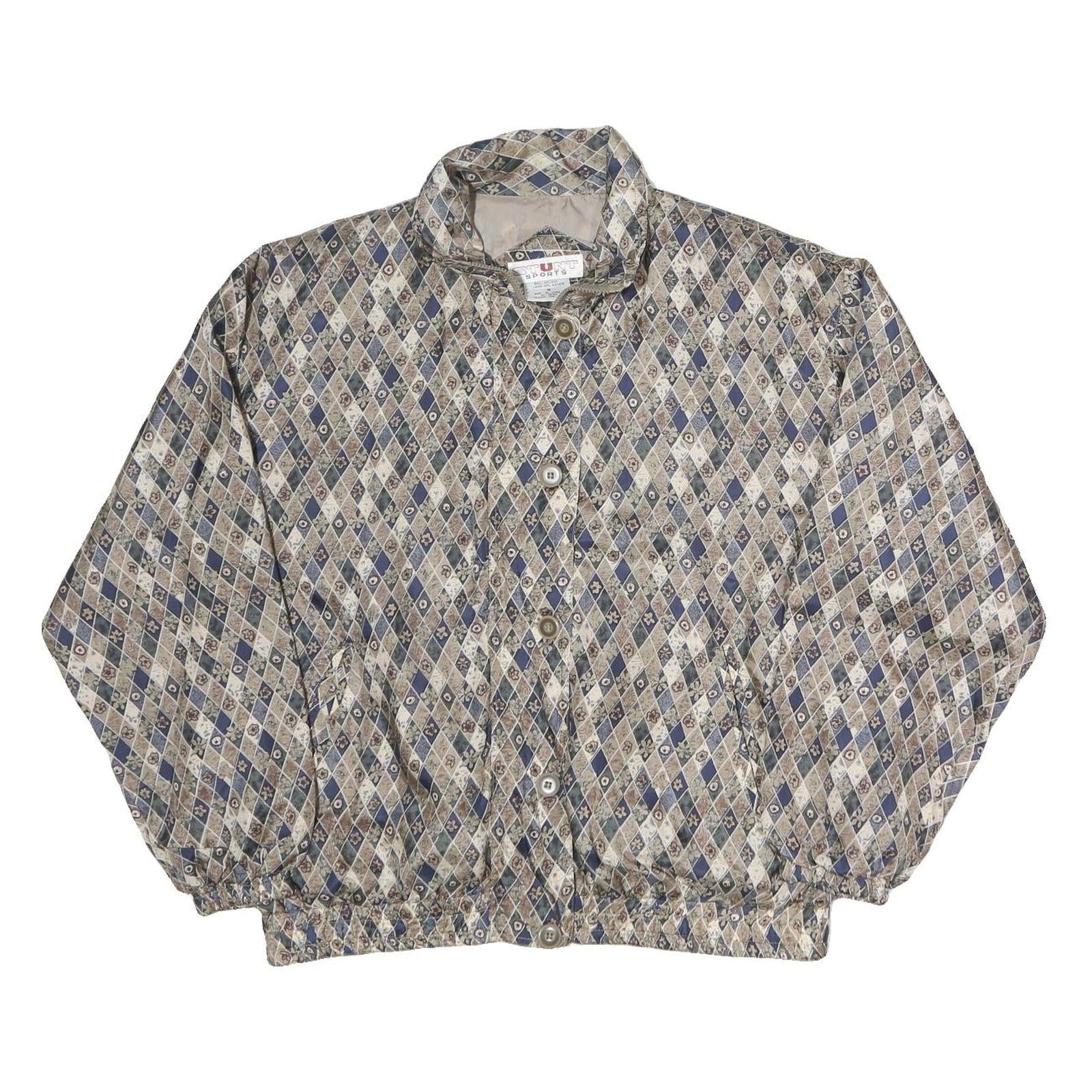 STUNT SPORT Womens Blue & Beige Diamond Print Silk Jacket M Refurbished - N/A refurbished available on Cerqular