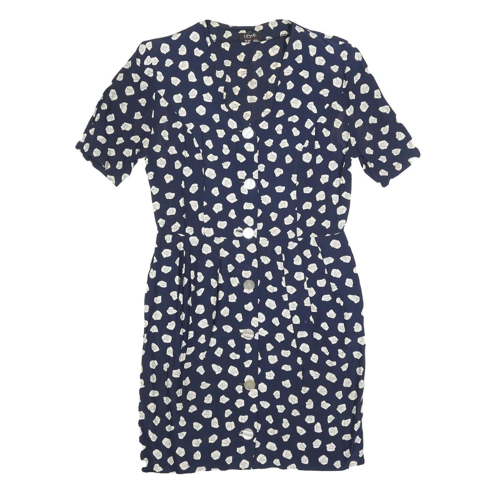 LAFAYETTE Womens Navy Blue & White Floral Day Dress Polyester Blend Short Sleeve Refurbished - N/A refurbished available on Cerqular