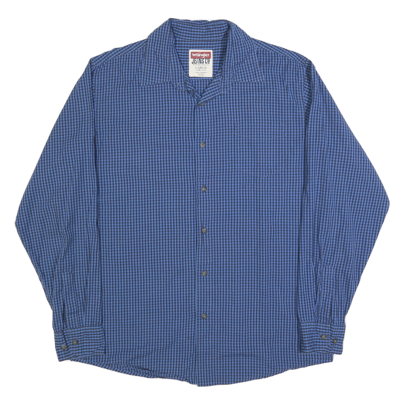 WRANGLER Mens Blue Check Shirt L Cotton Blend Long Sleeve Button Front Casual Refurbished - N/A refurbished available on Cerqular
