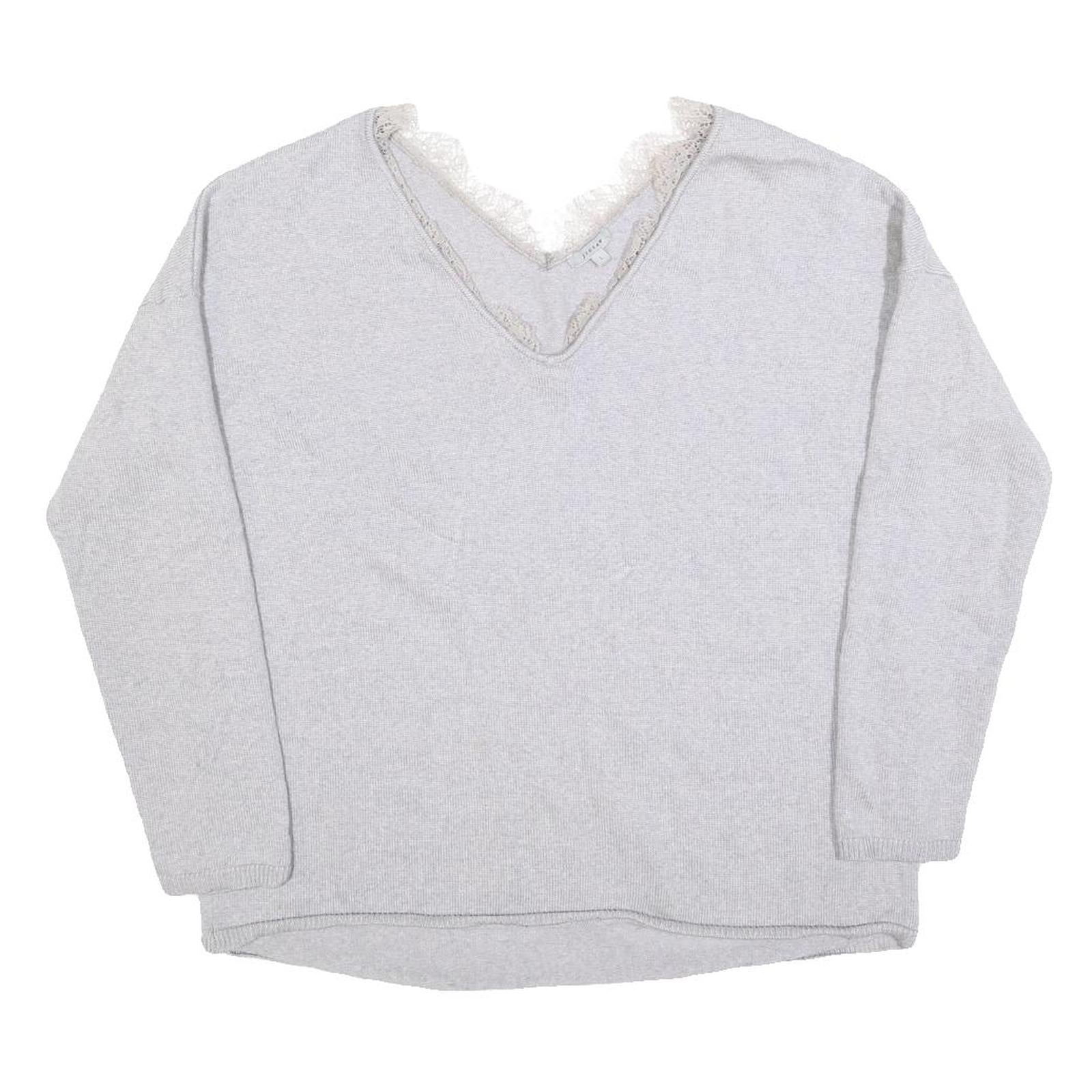JIGSAW Womens Grey Wool Patterned V-Neck Basic Knit L Jumper Lace Trim Soft Refurbished - N/A refurbished available on Cerqular