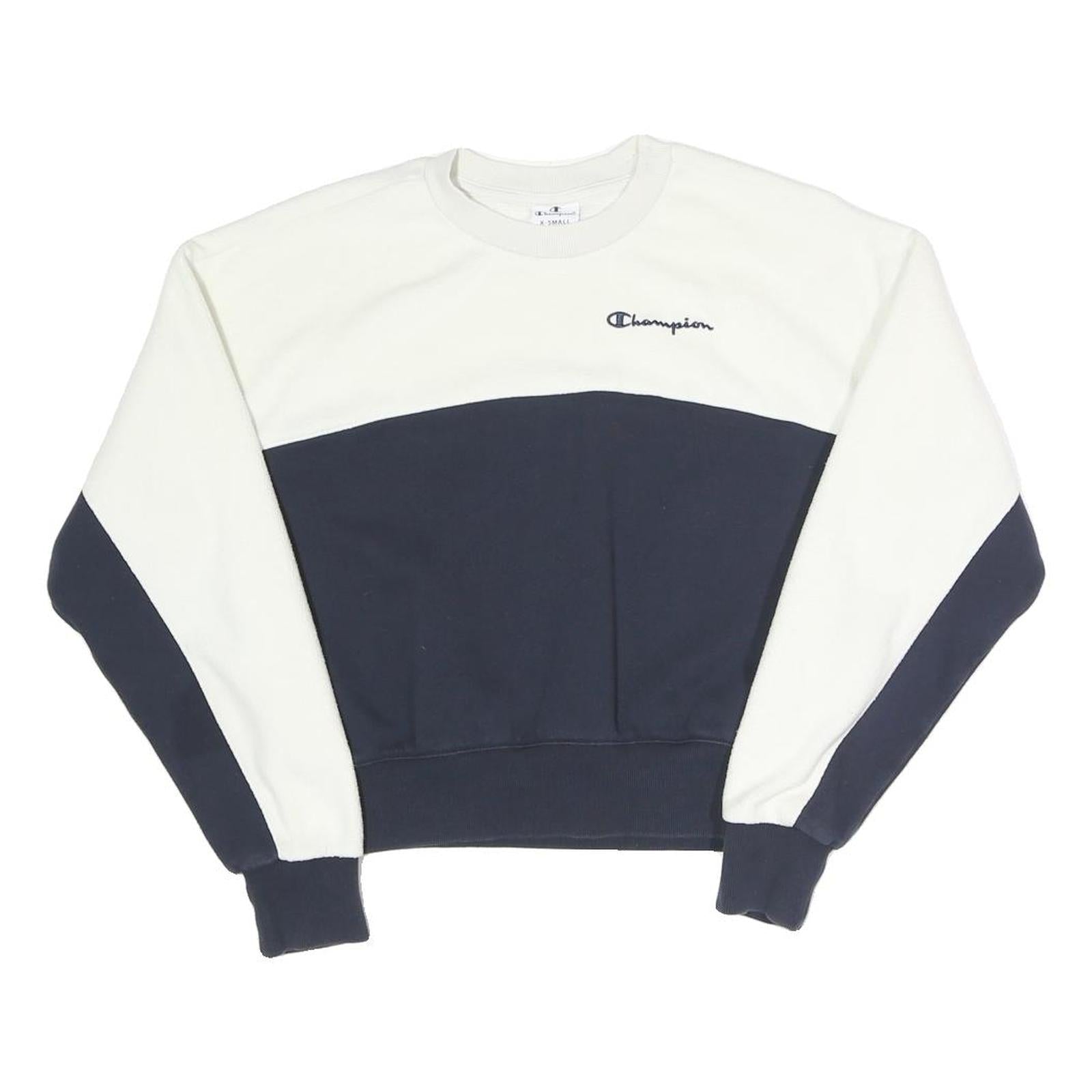 CHAMPION Womens White & Navy Crew Neck XS Colourblock Sweatshirt Pullover Refurbished - N/A refurbished available on Cerqular