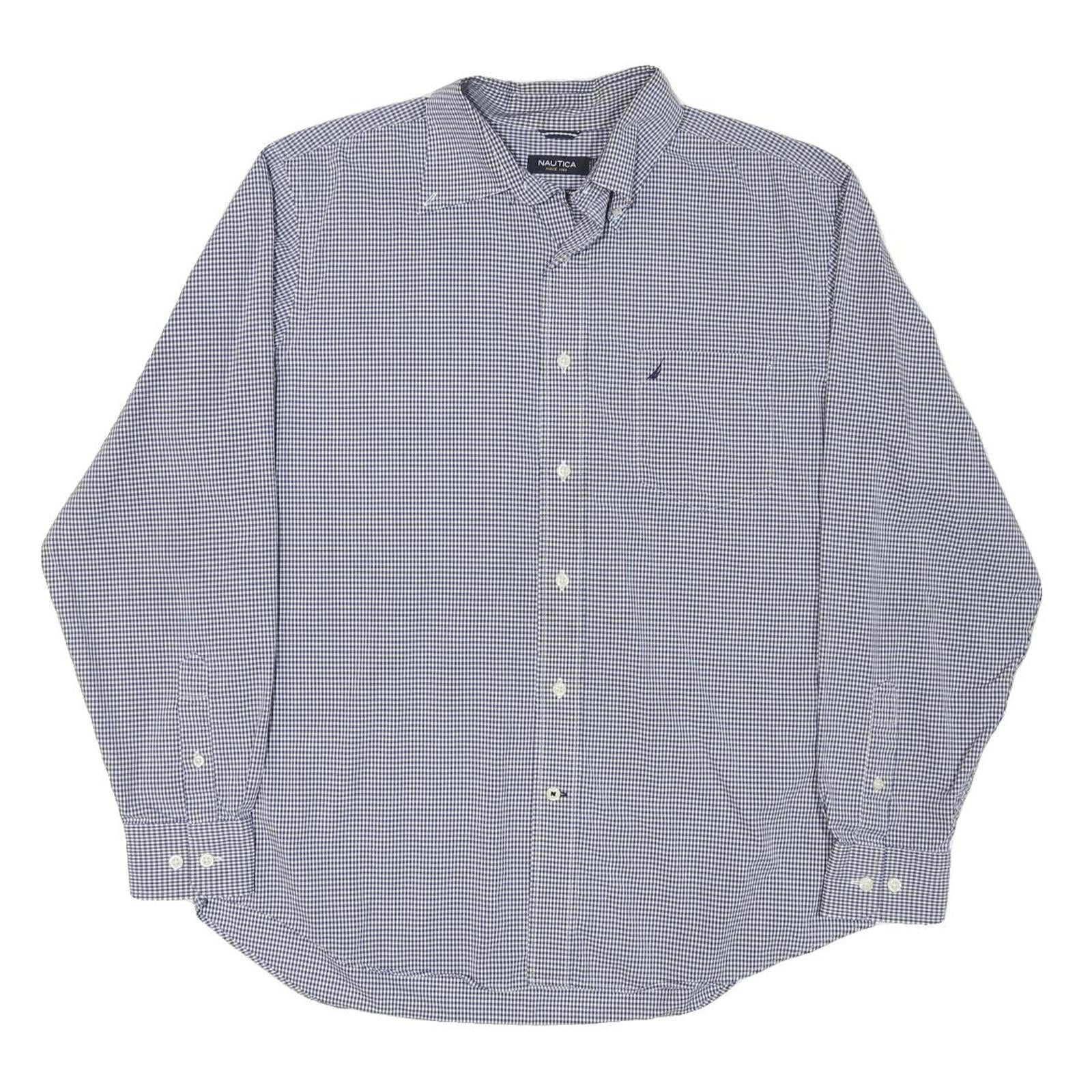 NAUTICA Mens Blue Check Shirt L Classic Cotton Blend Long Sleeve Casual Refurbished - N/A refurbished available on Cerqular
