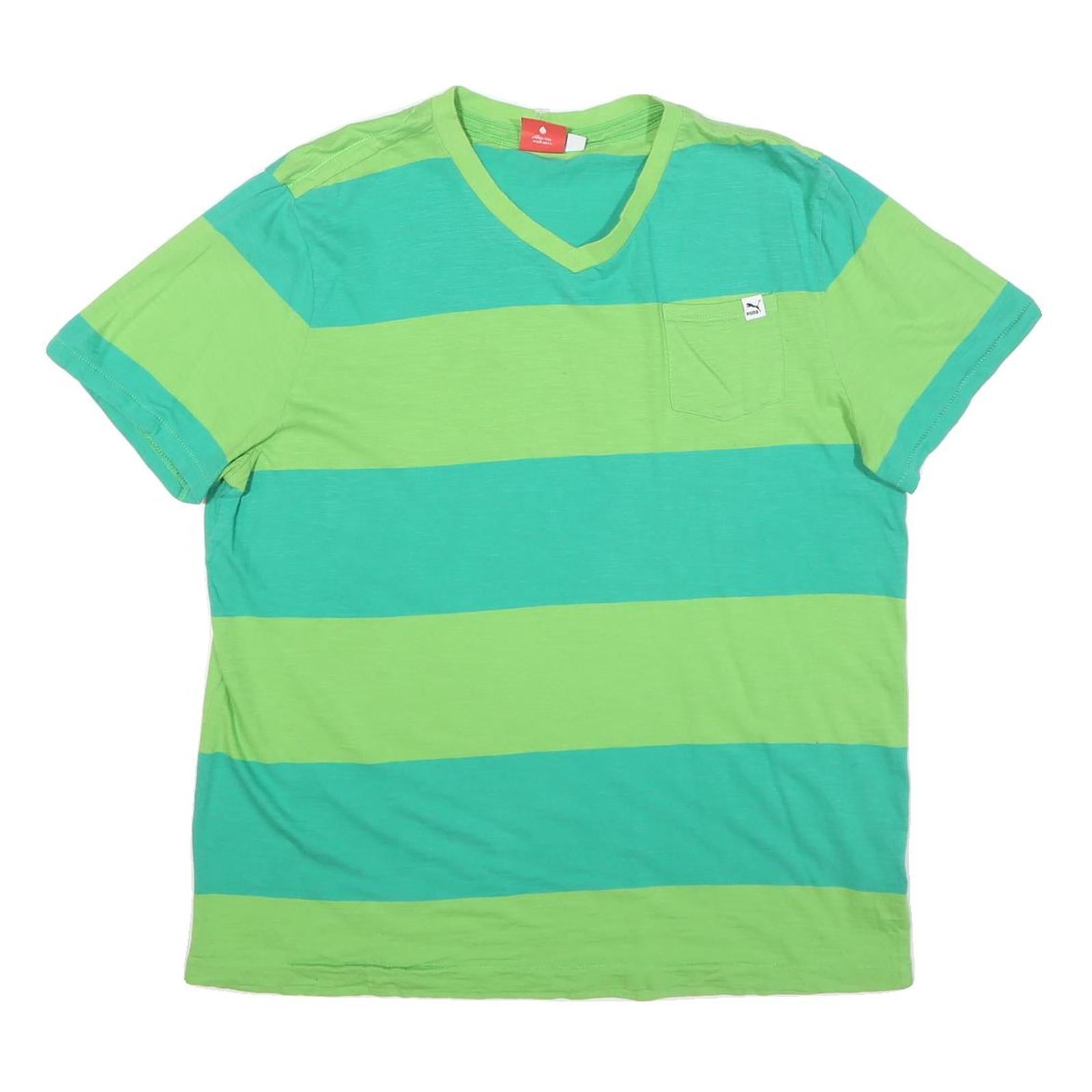 Buy PUMA Mens Green & Turquoise Striped T-Shirt L Short Sleeve V-Neck Cotton Blend Refurbished - $19.49 PUMA Mens Green & Turquoise Striped T-Shirt L Short Sleeve V-Neck Cotton Blend Refurbished - N/A refurbished available on Cerqular