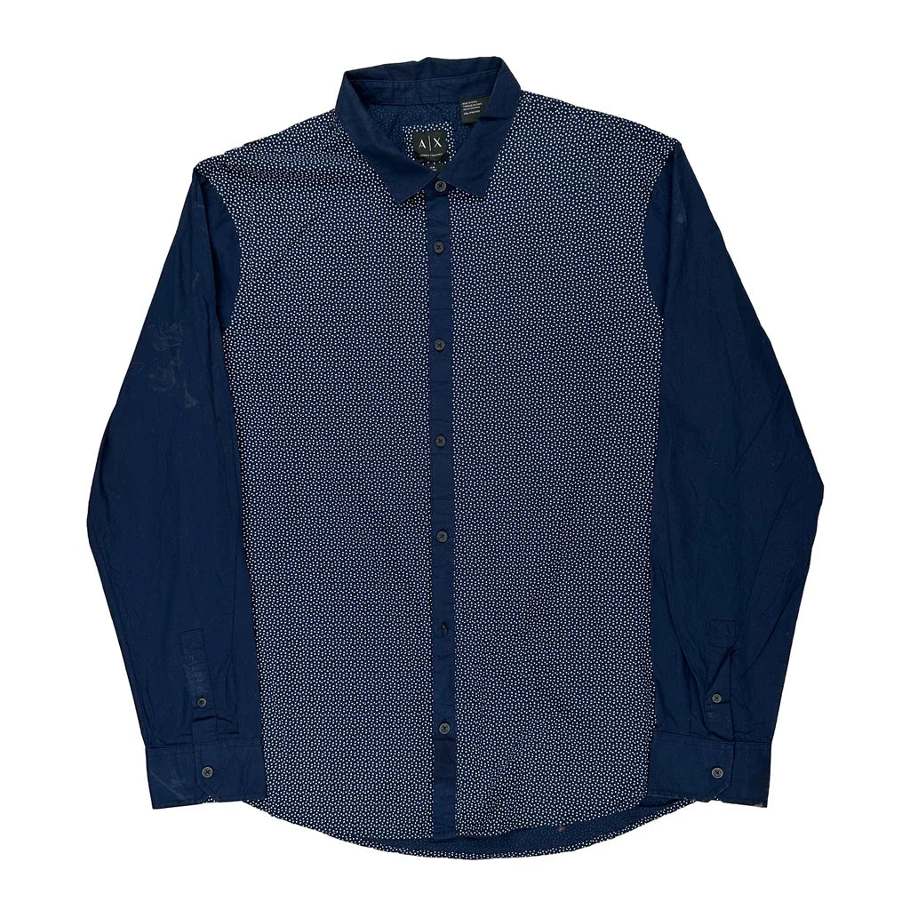 Armani Exchange Slim Shirt - 2XL Blue Cotton Refurbished - Thrifted (note: this is a term often used to describe second- refurbished available on Cerqular