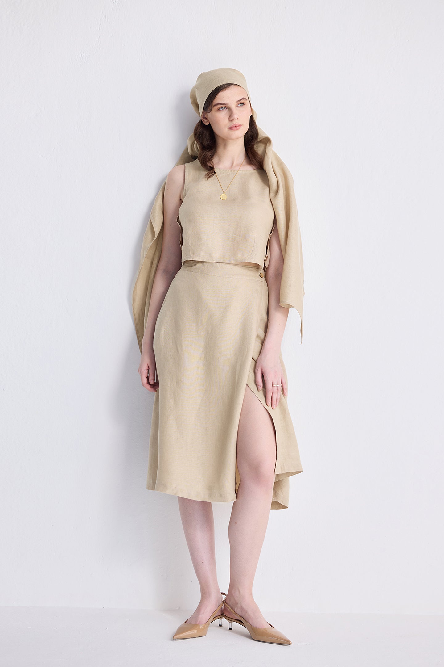 Overlap Midi Skirt in Neutral Beige | Color: Neutral Beige | Size: XL Refurbished - Resistor (Note: This is a generic term for an electronic component, refurbished available on Cerqular
