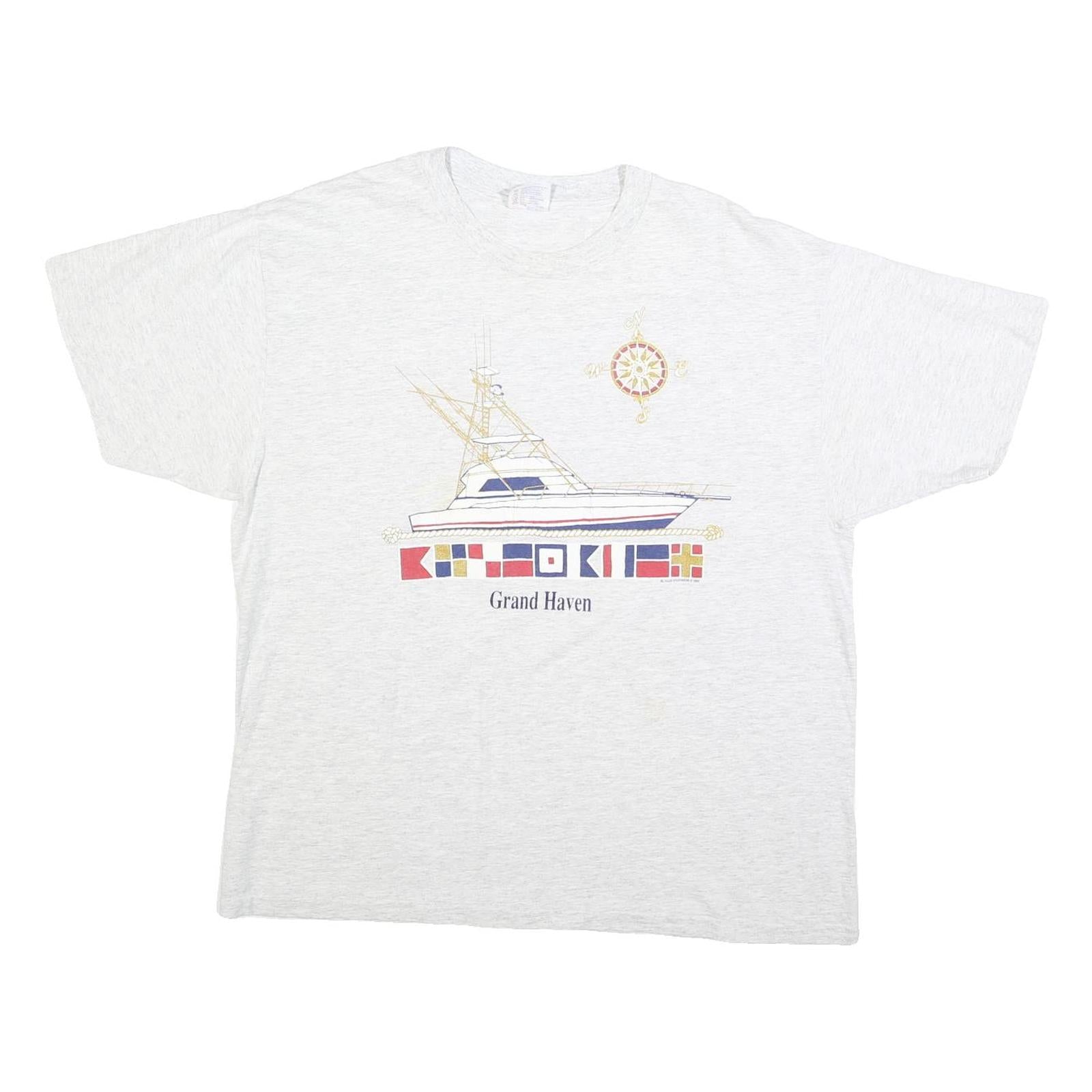 HANES Womens White Yacht Graphic T-Shirt XL Short Sleeve Crew Neck Casual Cotton Refurbished - N/A refurbished available on Cerqular