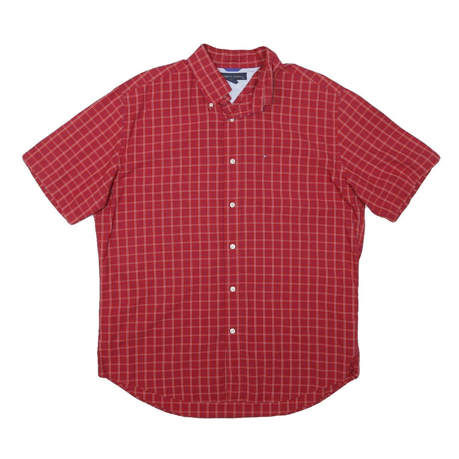 TOMMY HILFIGER Mens Red Check Shirt Cotton Blend L Button-Down Casual Short Refurbished - N/A refurbished available on Cerqular