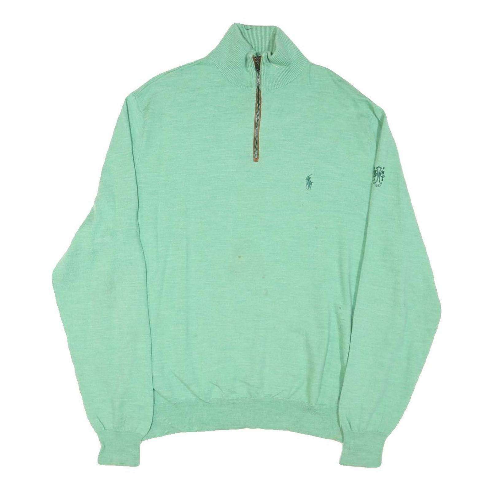 POLO RALPH LAUREN Mens Green Wool Patterned Pullover Jumper XL Zip Neck Cable Refurbished - N/A refurbished available on Cerqular