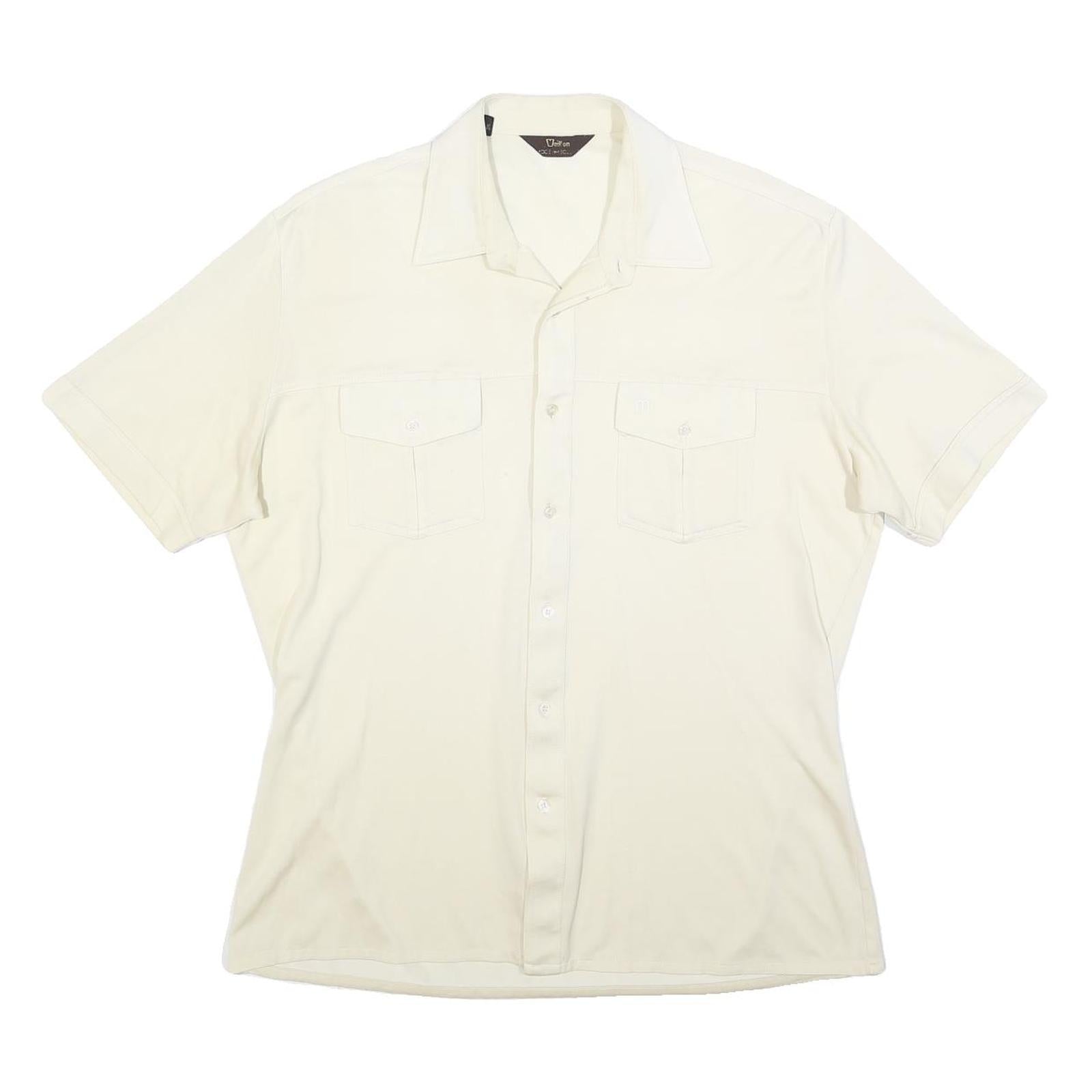 VELLION Mens Cream Plain Shirt L Button Pocket Casual Polyester Blend Refurbished - N/A refurbished available on Cerqular