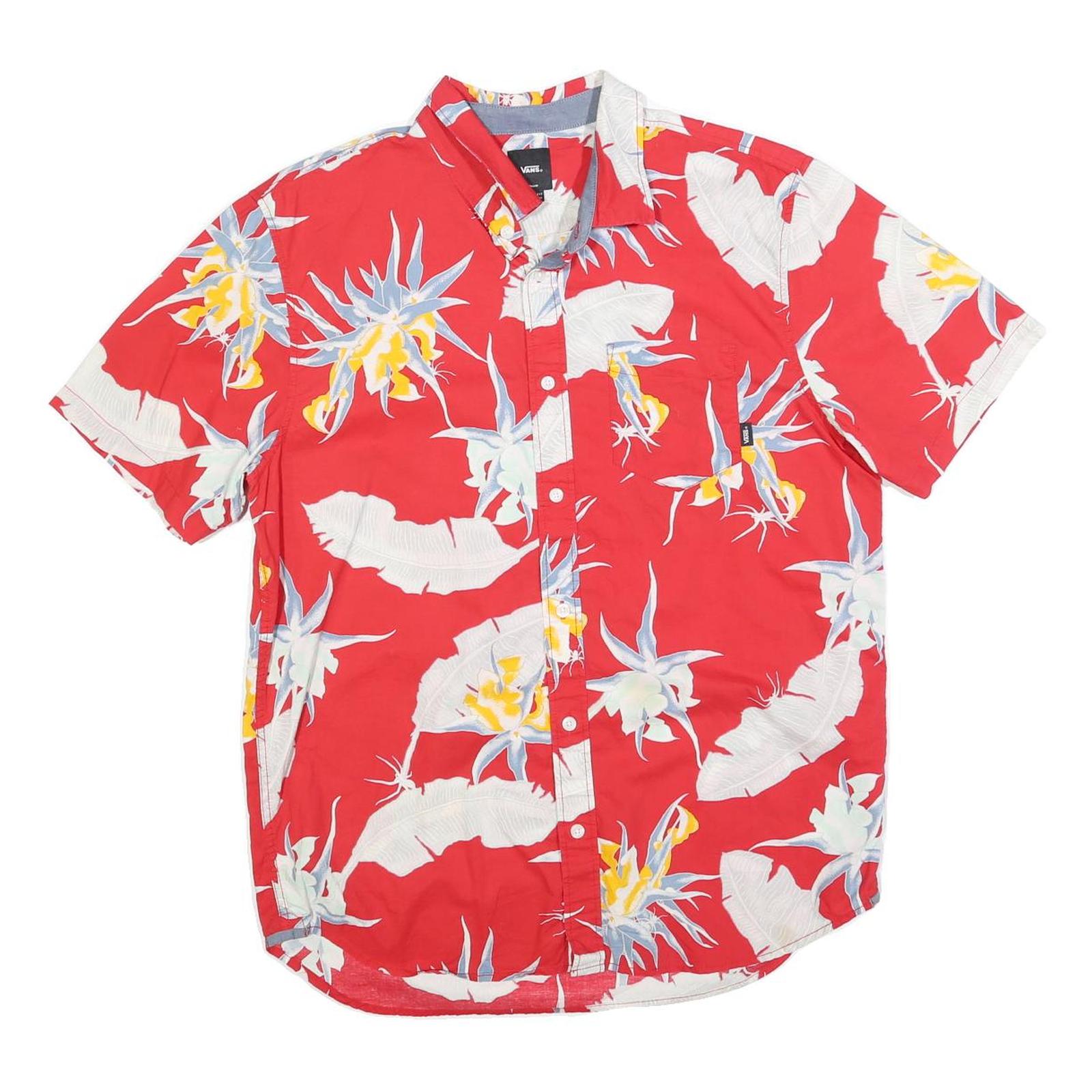 VANS Mens Red Floral Print Cotton Blend Shirt M Casual Summer Style Refurbished - N/A refurbished available on Cerqular