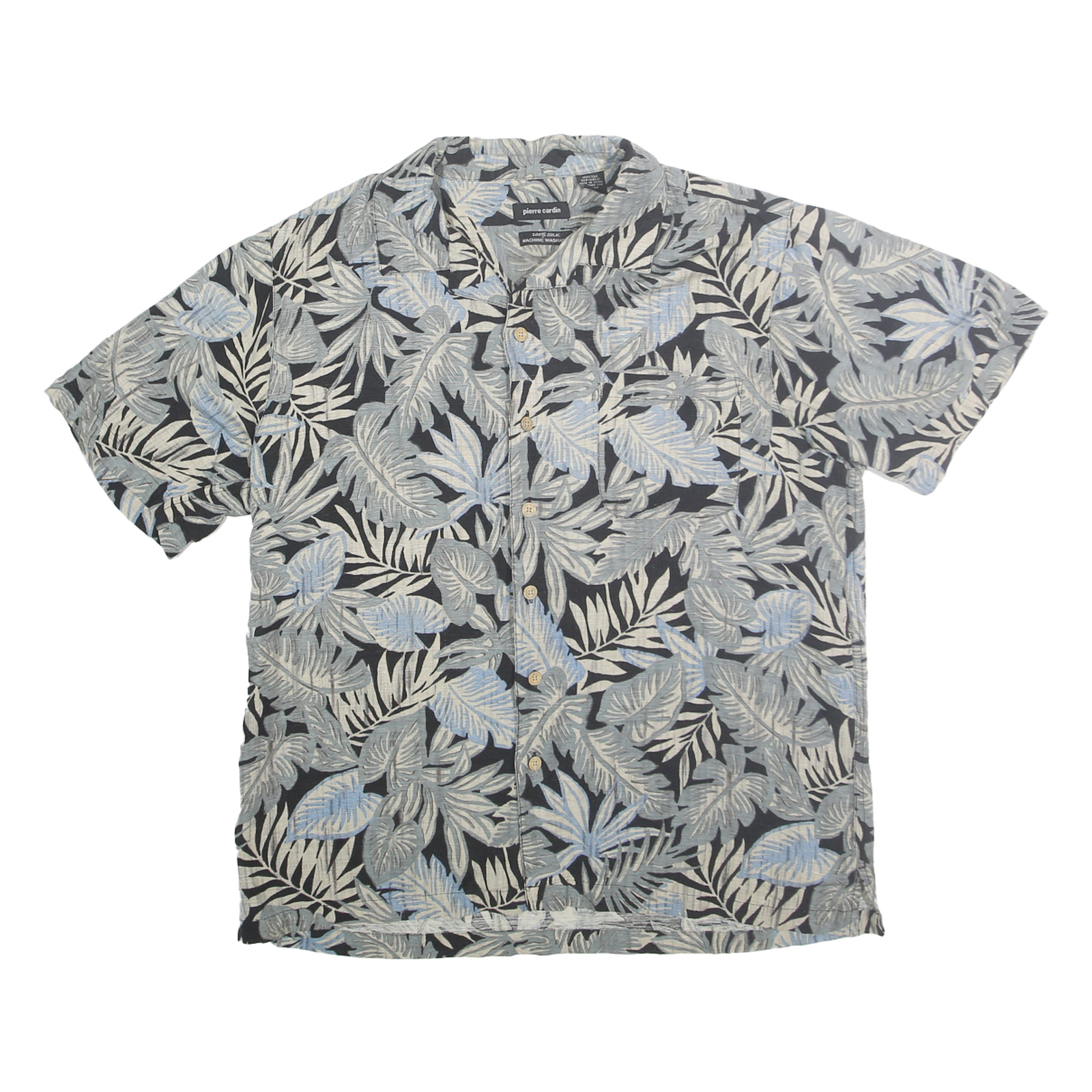 PIERRE CARDIN Mens Black & Grey Leaf Print Silk Shirt M Summer Casual Refurbished - N/A refurbished available on Cerqular