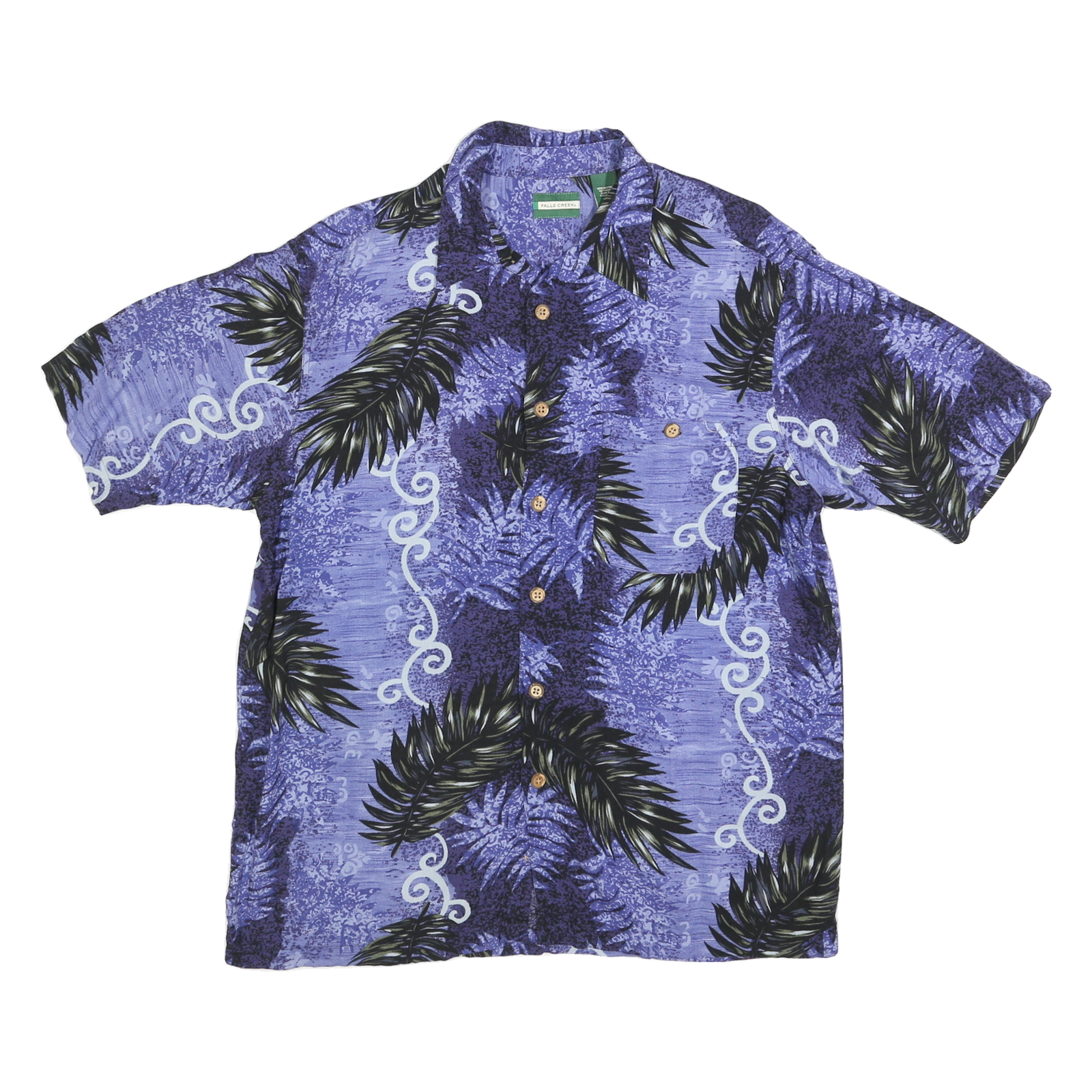 FALLS CREEK Mens Blue Rayon Hawaiian Shirt L Leaf Print Summer Casual Refurbished - N/A refurbished available on Cerqular