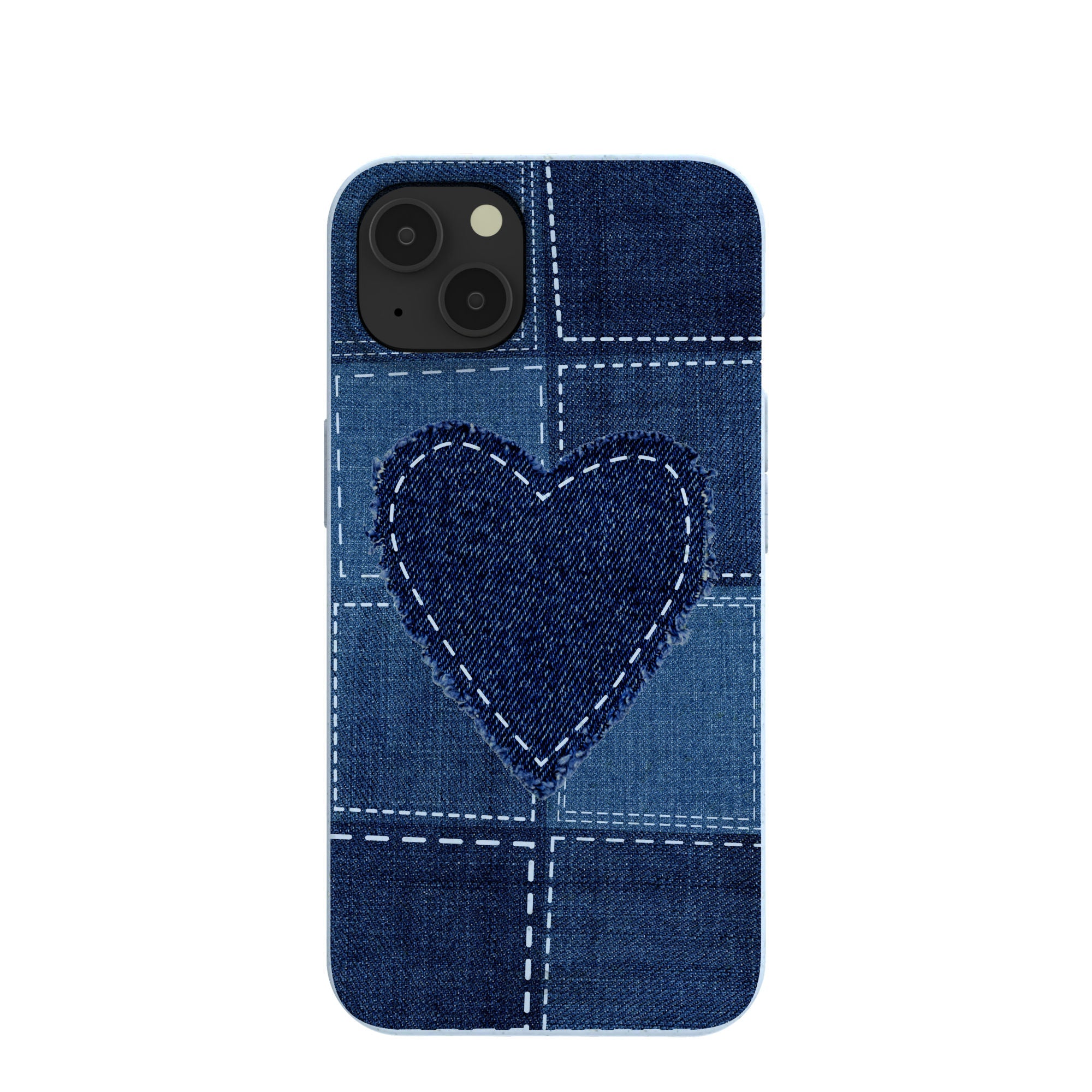 Powder Blue Denim Heart iPhone 13 Case Refurbished - Pela Case refurbished available on Cerqular
