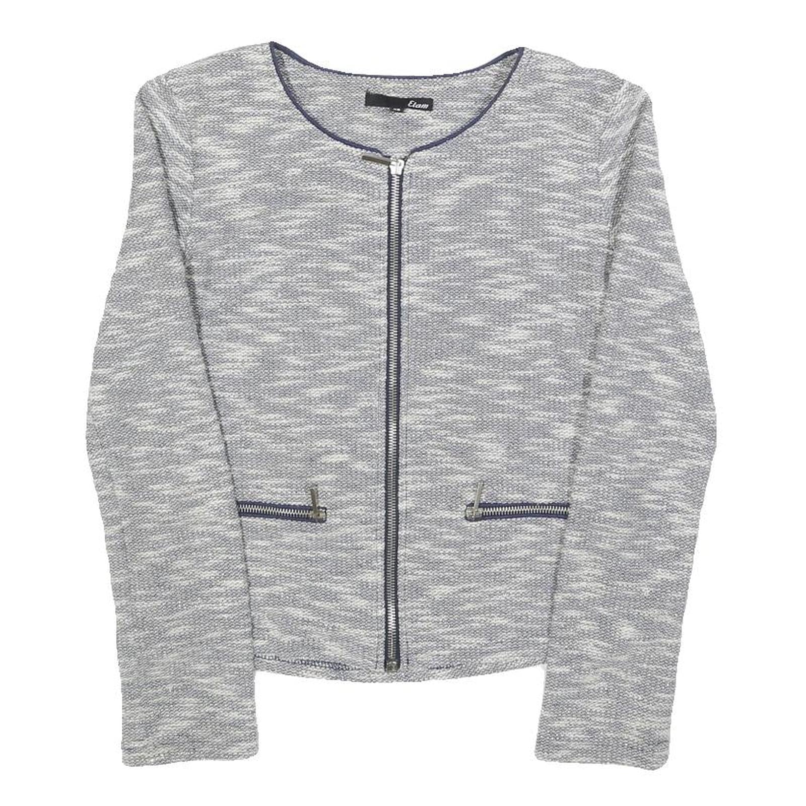 ETAM Womens Grey Cotton Blend Zip Jacket XS Knit Textured Casual Outerwear Refurbished - N/A refurbished available on Cerqular