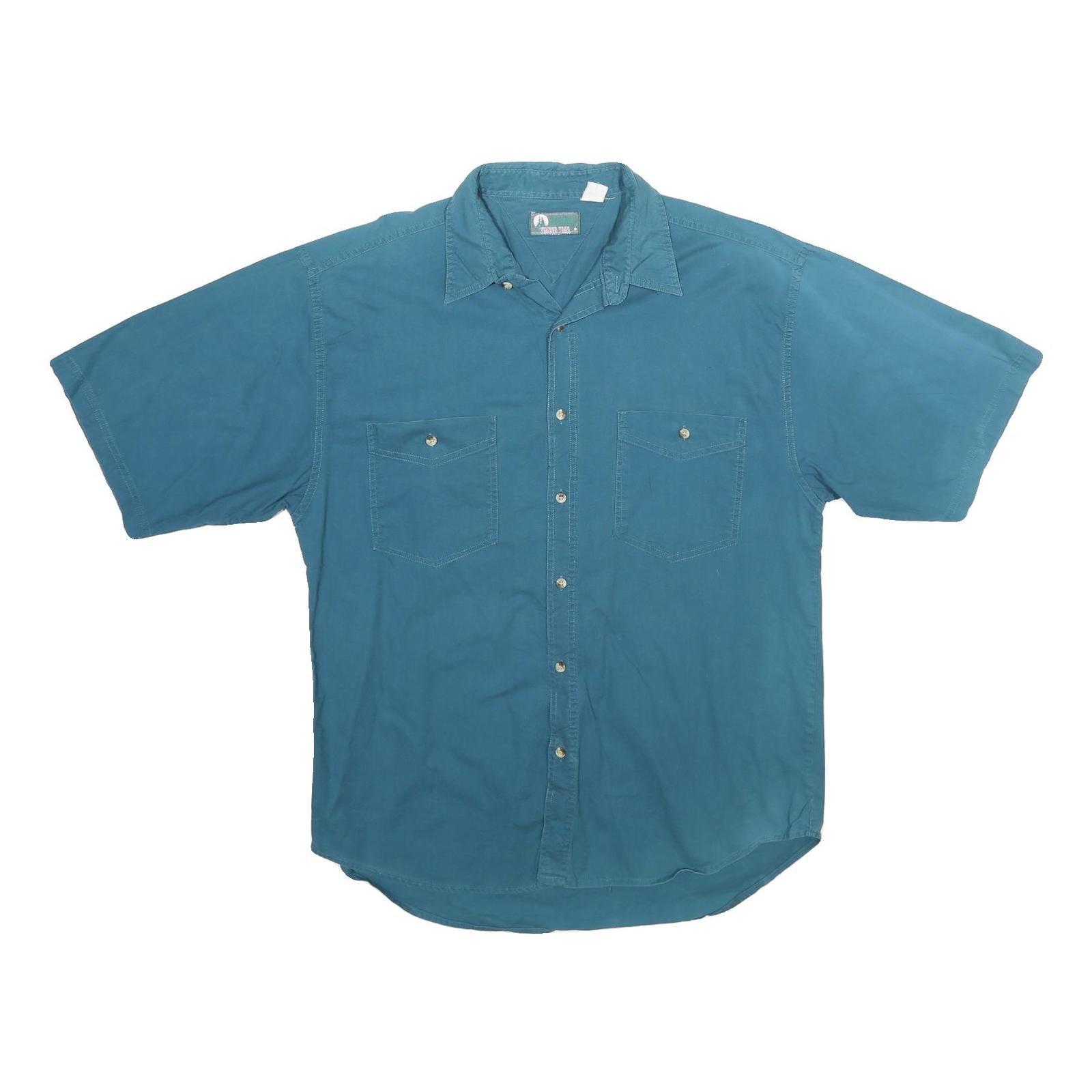 TIMBER TRAIL Mens Blue Shirt L Short Sleeve Cotton Casual Pocket Button Refurbished - N/A refurbished available on Cerqular