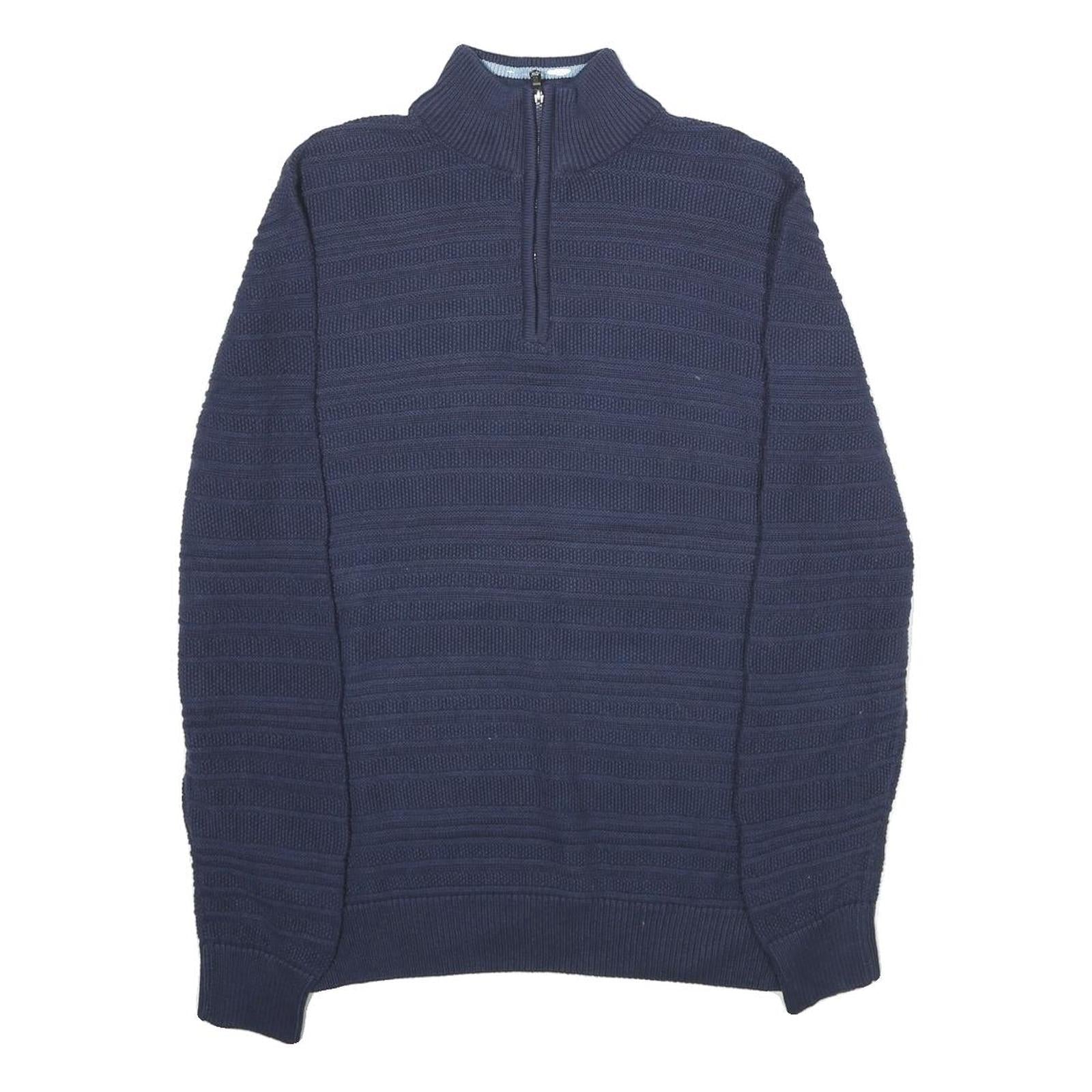 CHAPS Mens Navy Patterned Jumper Pullover 1/4 Zip Cotton Size S Casual Knitwear Refurbished - N/A refurbished available on Cerqular