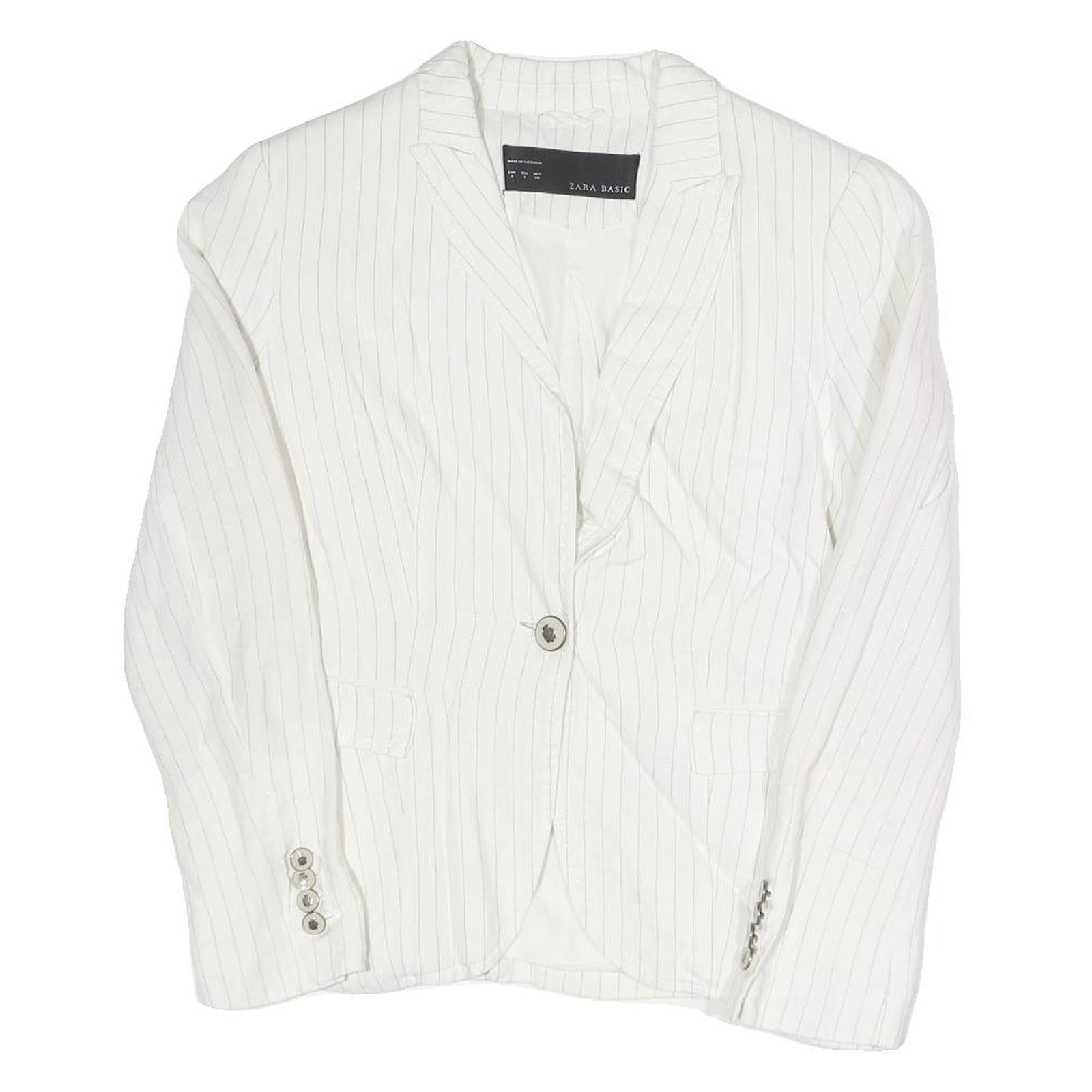 ZARA Womens White Pinstripe Blazer Jacket S Cotton Blend Button Closure Tailored Refurbished - N/A refurbished available on Cerqular