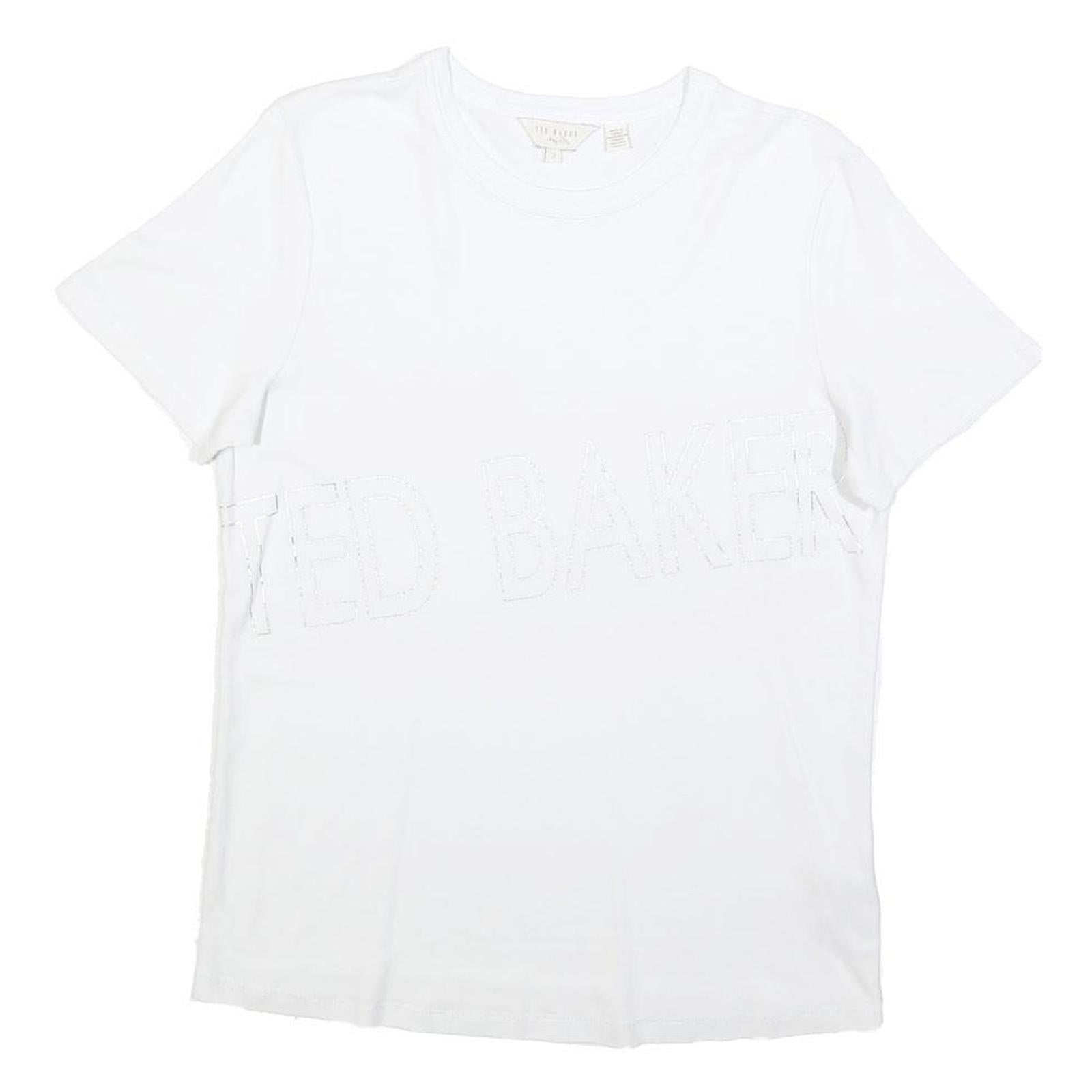 TED BAKER Womens White Modern T-Shirt M Short Sleeve Crew Neck Branding Refurbished - N/A refurbished available on Cerqular
