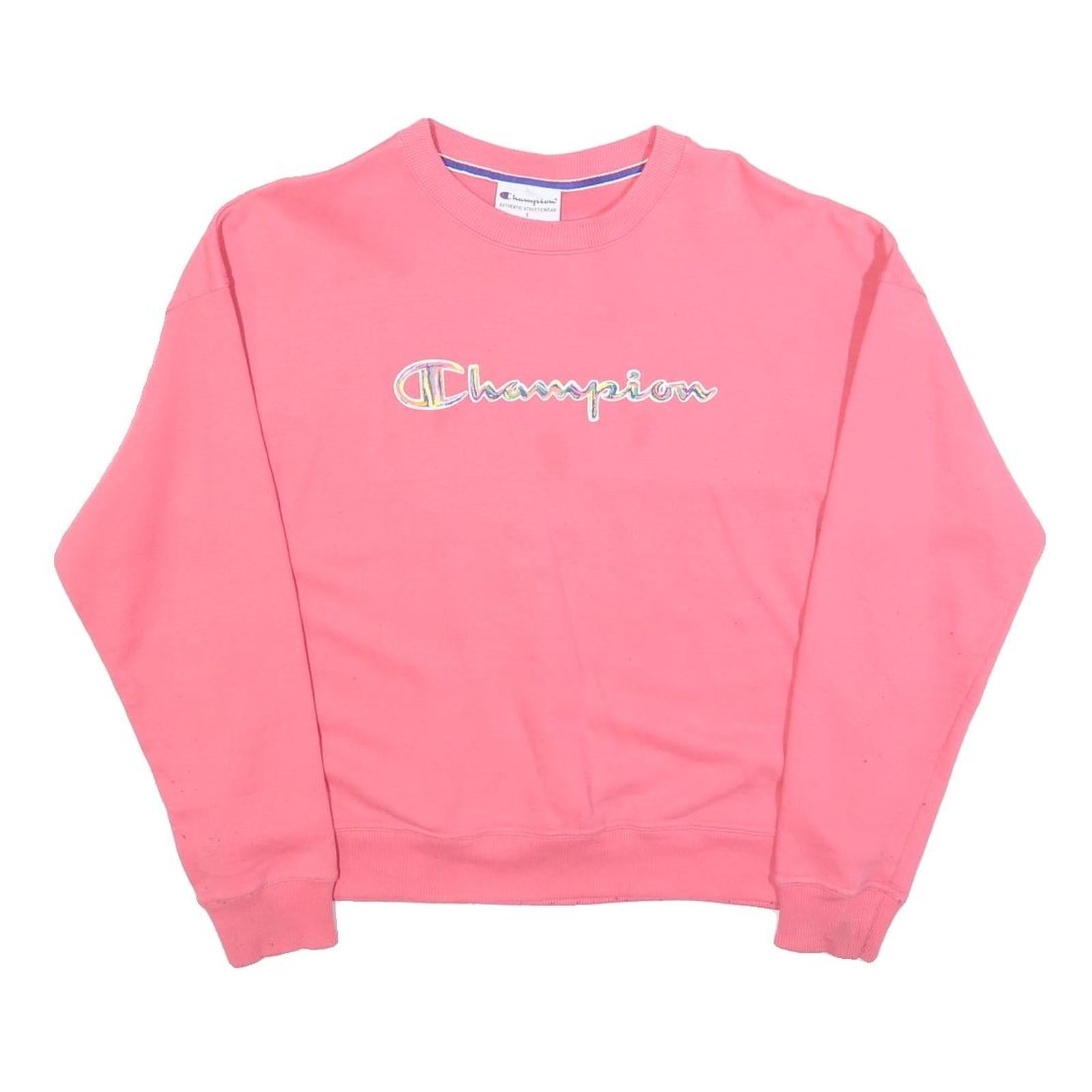 CHAMPION Womens Pink Sweatshirt Crew Neck S Cotton Blend Logo Casual Pullover Refurbished - N/A refurbished available on Cerqular