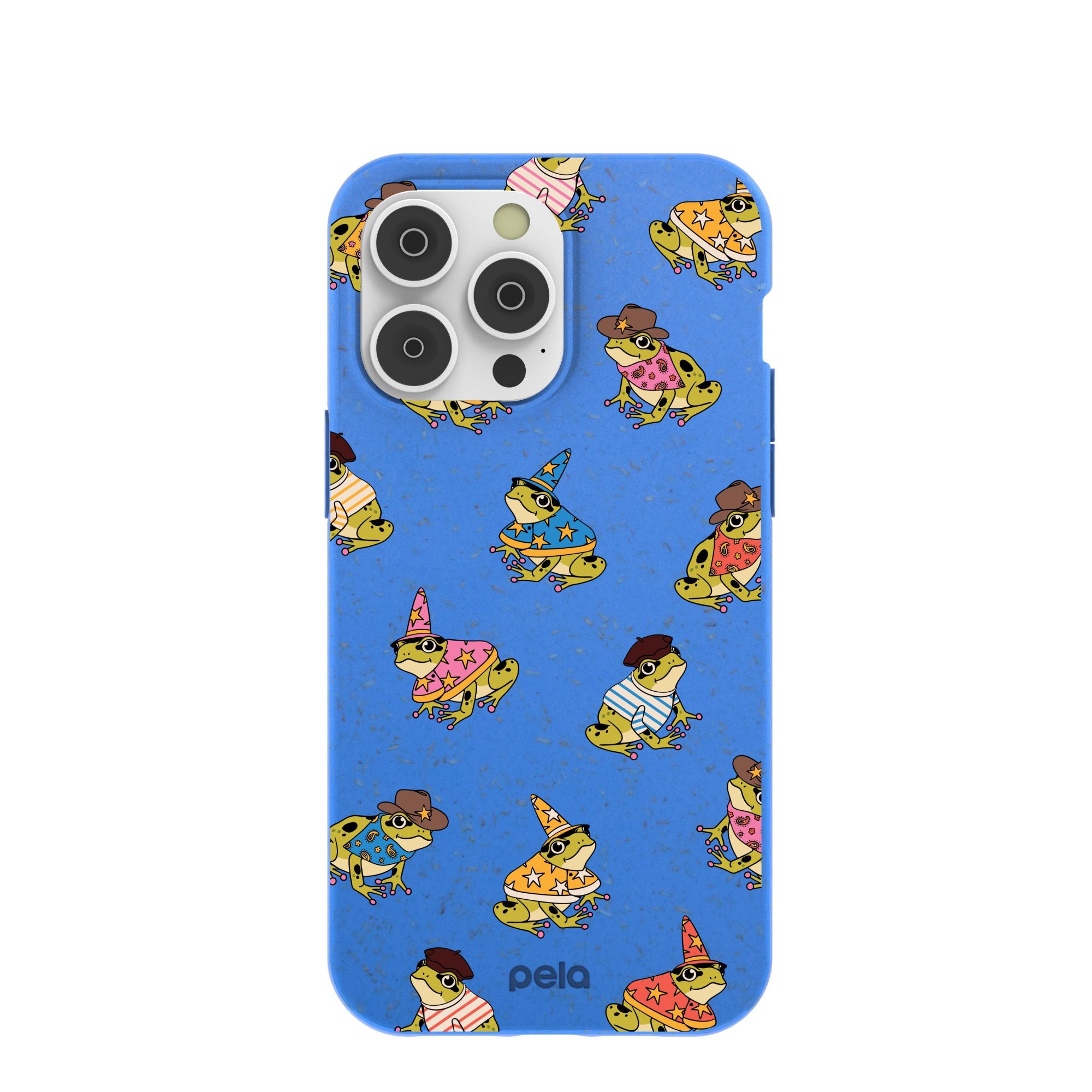 Electric Blue Fancy Frogs iPhone 14 Pro Max Case Refurbished - Pela Case refurbished available on Cerqular
