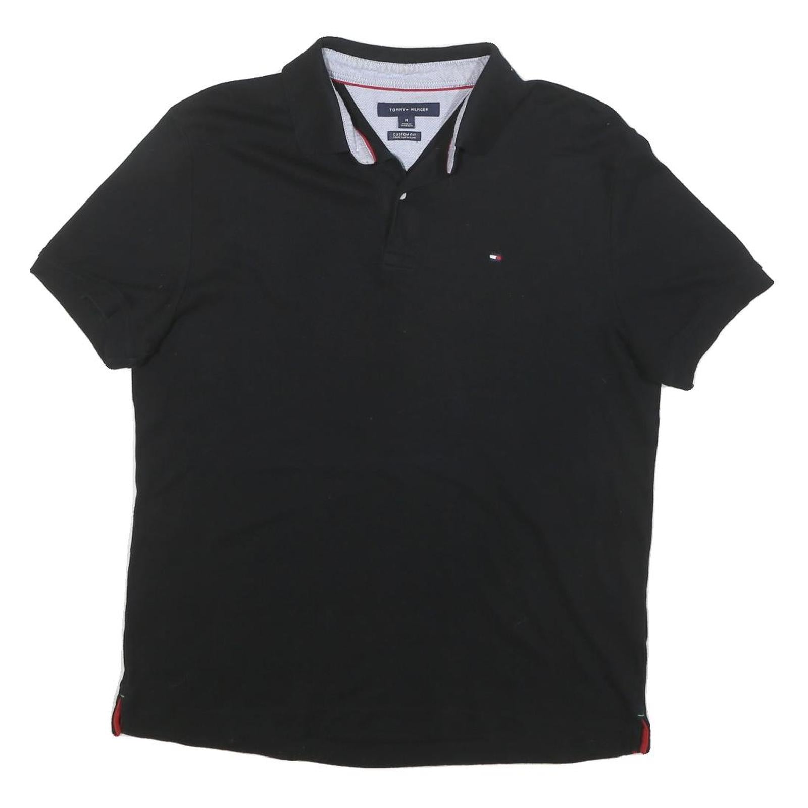 TOMMY HILFIGER Mens Black Cotton Blend Short Sleeve Polo Shirt M Classic Fit Refurbished - N/A refurbished available on Cerqular