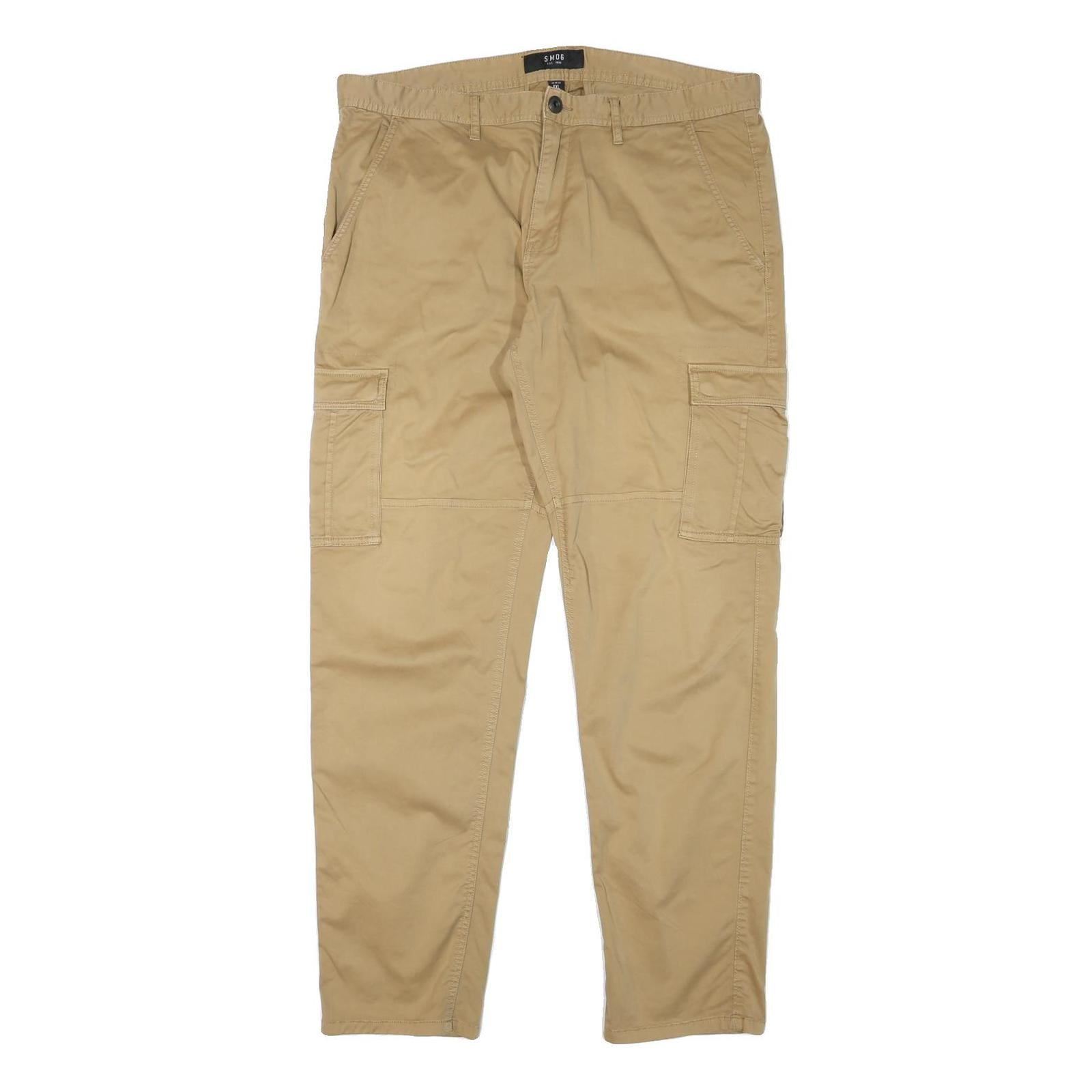 SMOG Mens Cotton Blend Relaxed Beige Cargo Trousers W38 L32 Casual Zip Closure Refurbished - N/A refurbished available on Cerqular