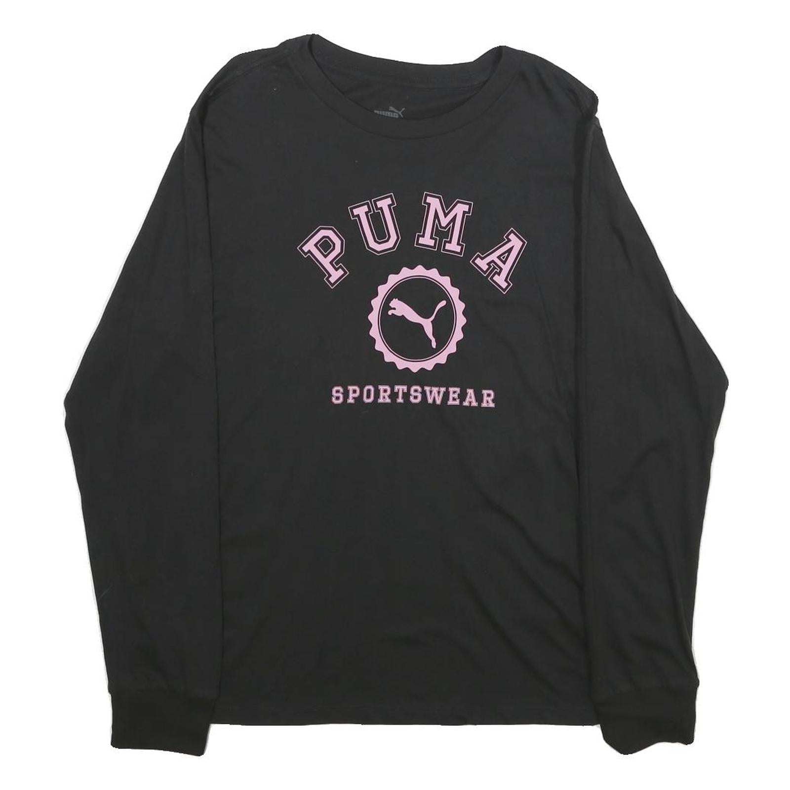 PUMA Womens Black Long Sleeve Crew Neck Sportswear Logo Cotton L T-Shirt Refurbished - N/A refurbished available on Cerqular