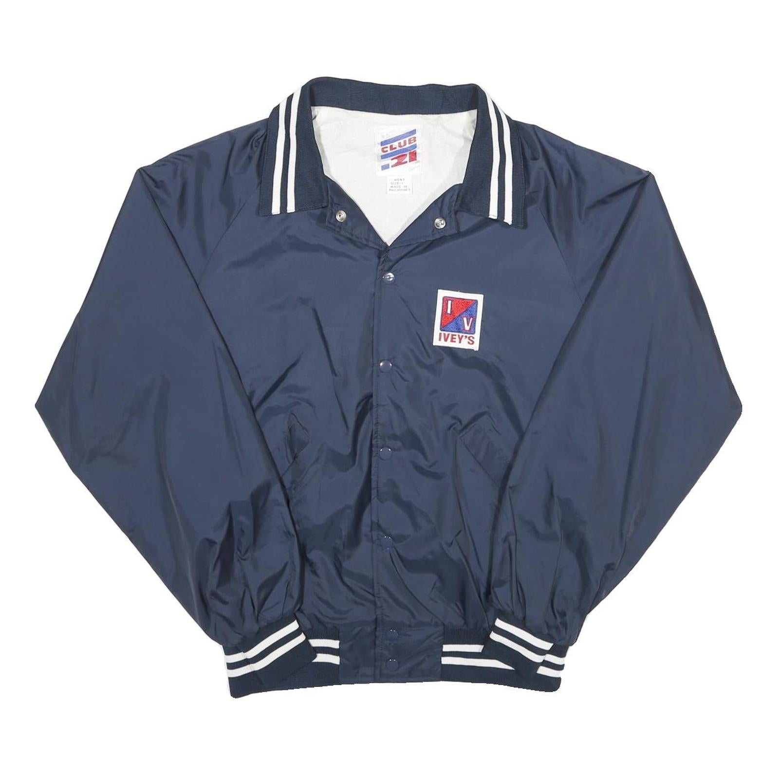 CLUB 21 Mens Navy Blue Varsity Jacket L Nylon Plain Button Closure Retro Style Refurbished - N/A refurbished available on Cerqular