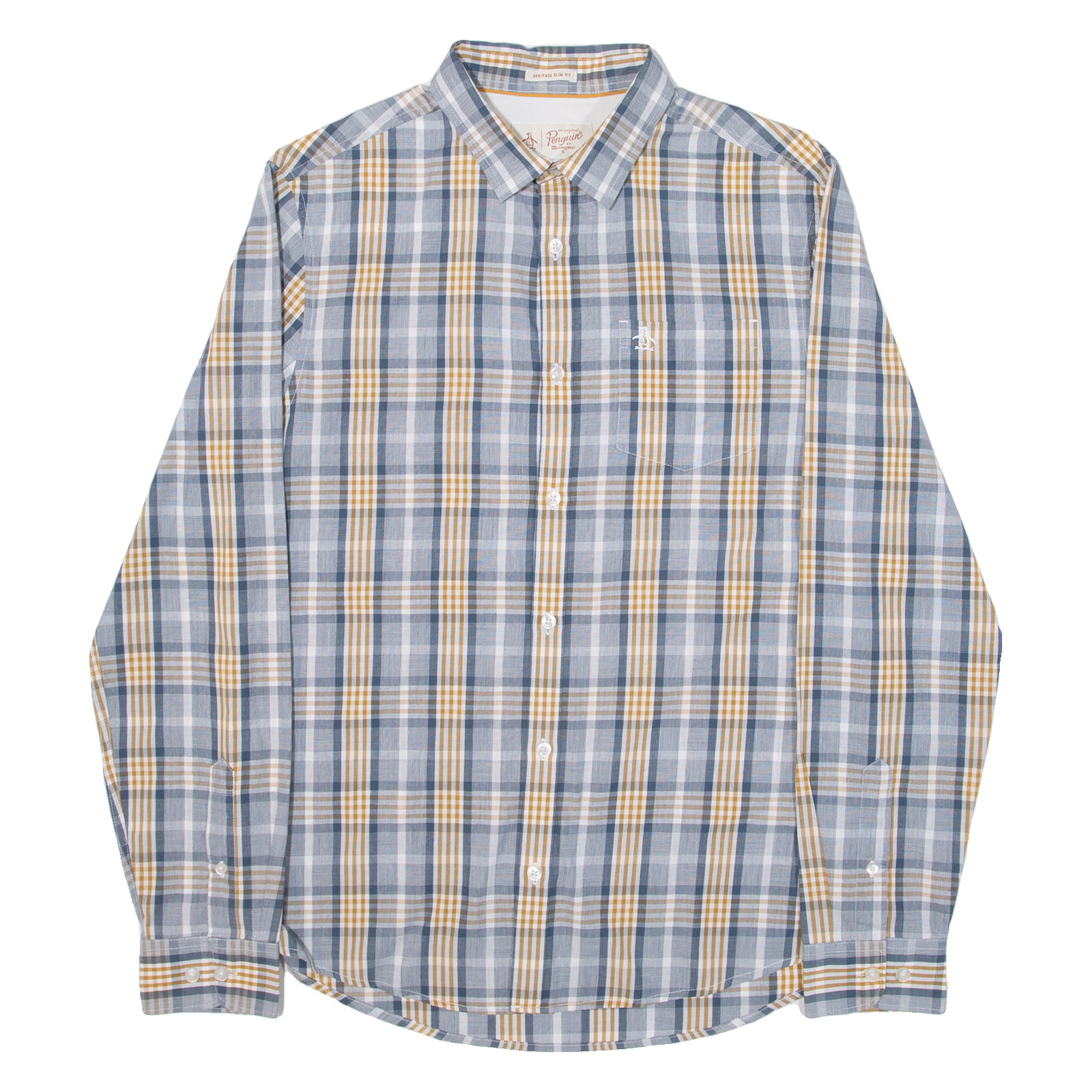 ORIGINAL PENGUIN Slim Fit Mens Shirt Blue Check Long Sleeve M Refurbished - N/A refurbished available on Cerqular