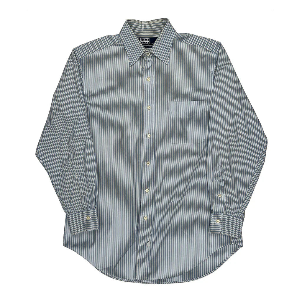 Polo By Ralph Lauren Striped Shirt - Medium Blue Cotton Refurbished - Thrifted (note: this is a term often used to describe second- refurbished available on Cerqular