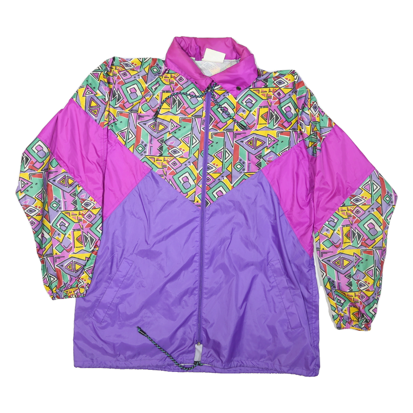 Womens Purple & Multicolour Abstract Pattern Nylon Zip Jacket M Lightweight Refurbished - N/A refurbished available on Cerqular