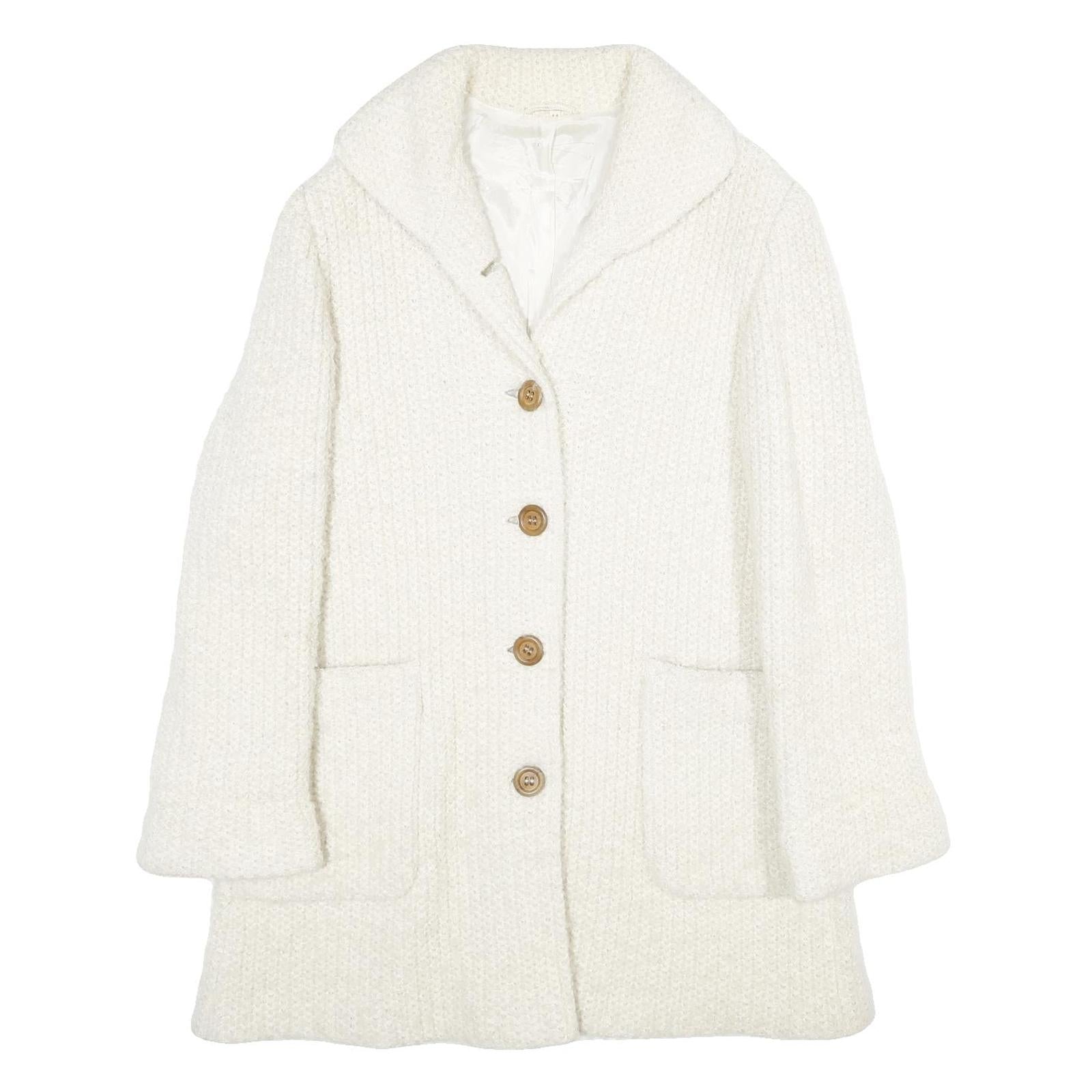 HD MODES Womens White Wool Blend Jacket Button UK 16 Classic Knit Fall Winter Refurbished - N/A refurbished available on Cerqular